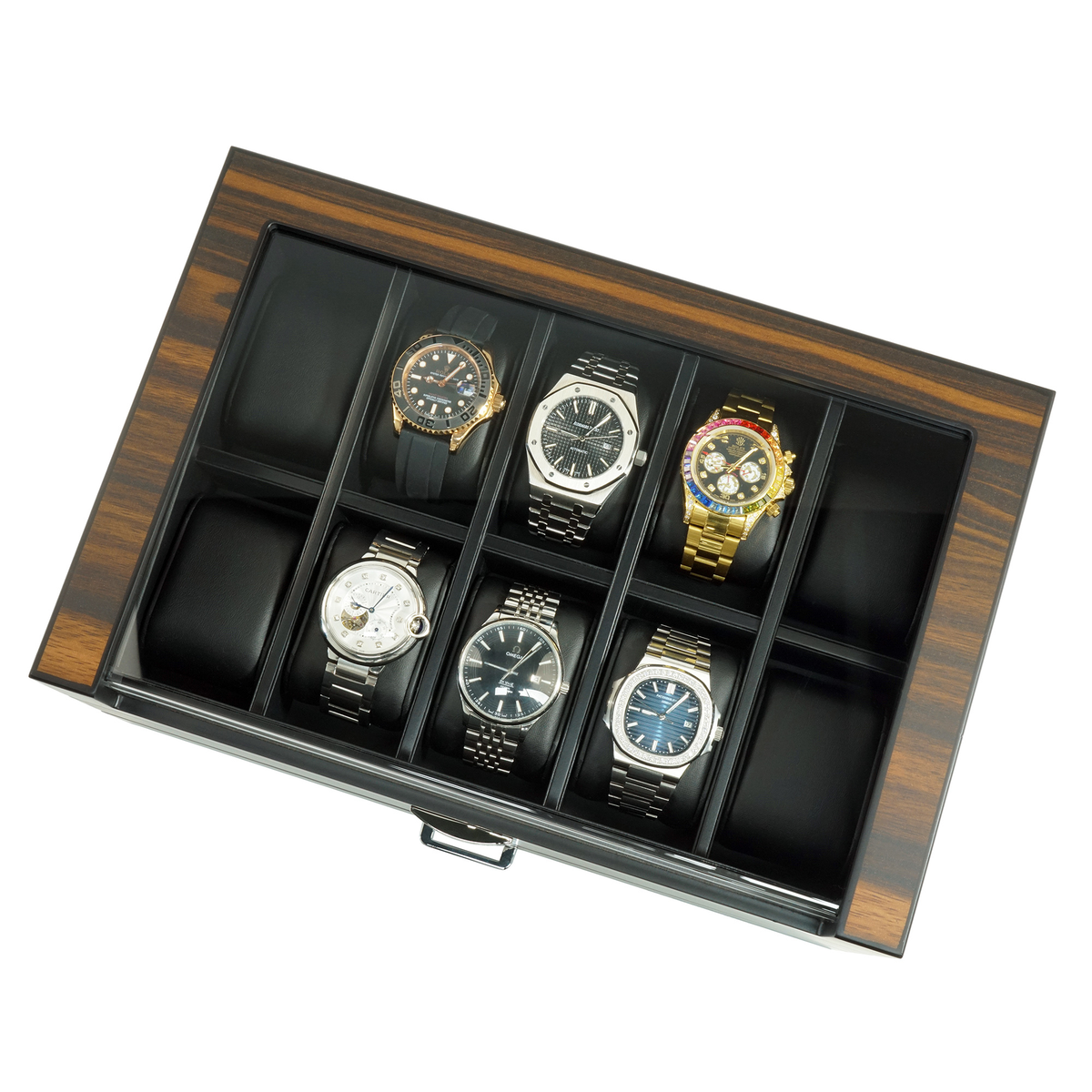 Uhrenbox für 12 Uhren aus Ebenholz mit Schublade