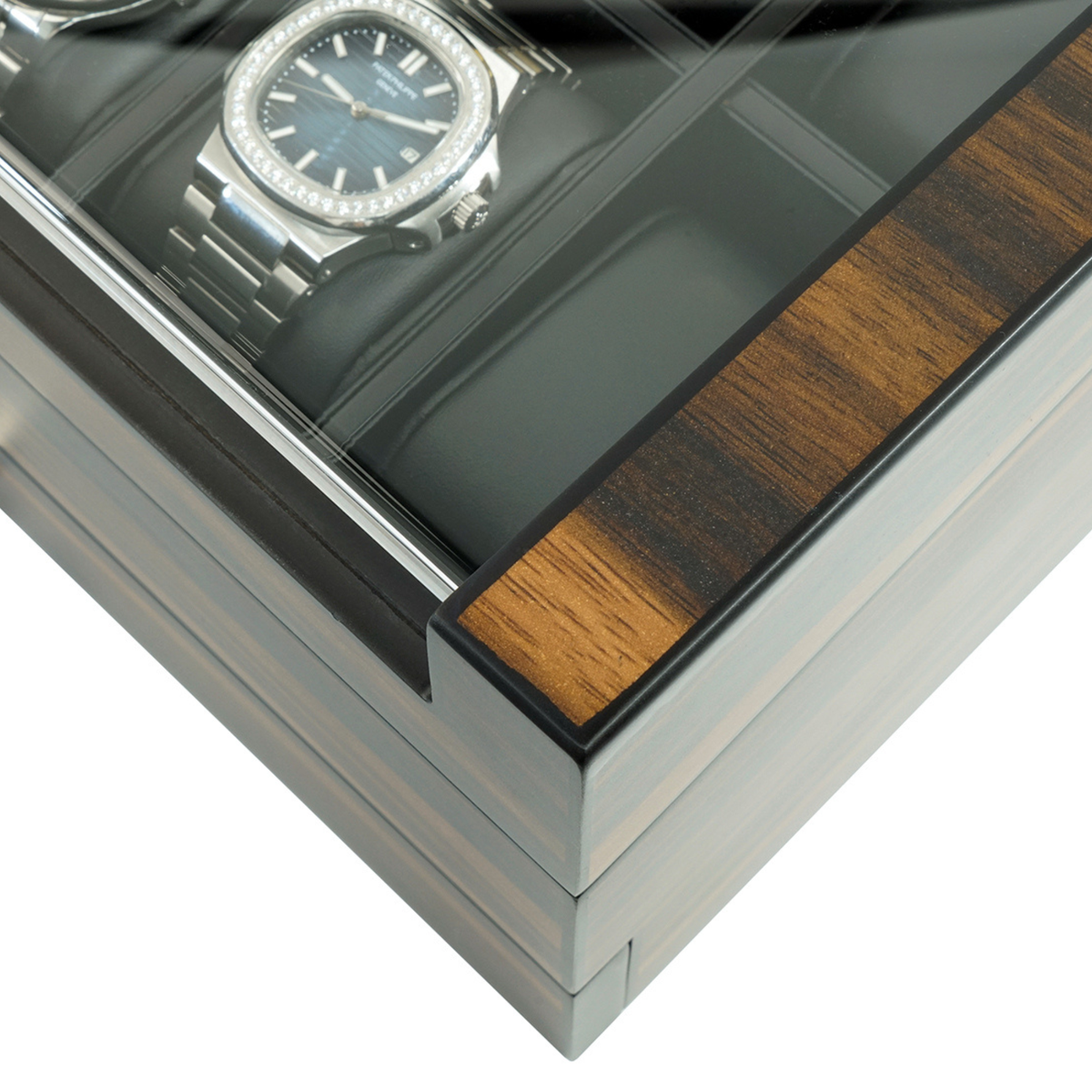Uhrenbox für 12 Uhren aus Ebenholz mit Schublade