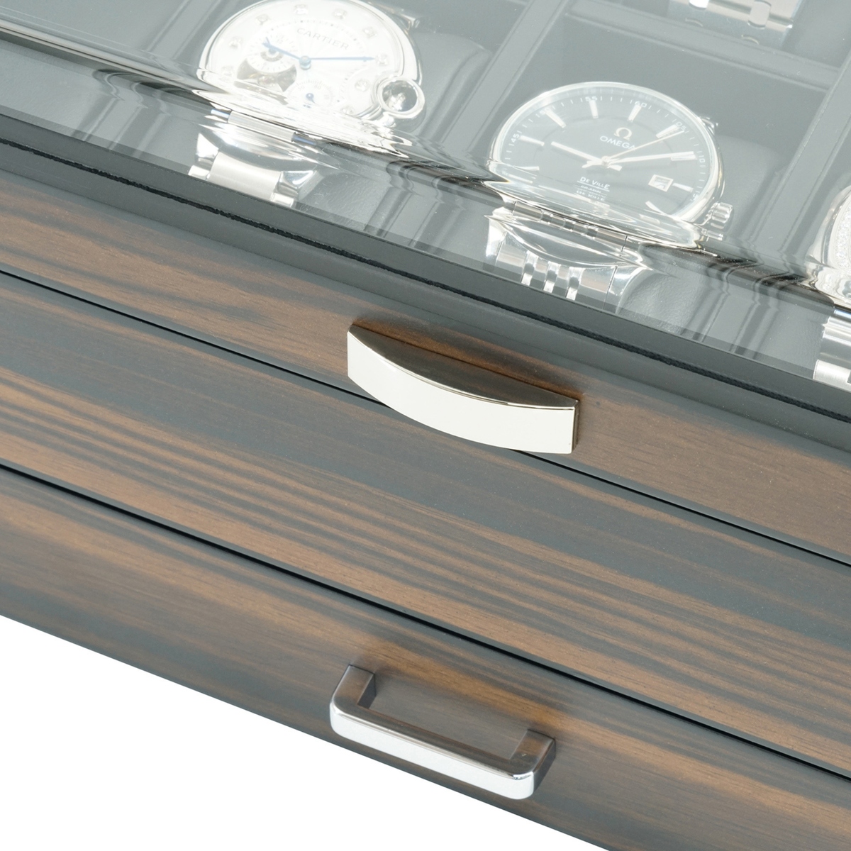 Uhrenbox für 12 Uhren aus Ebenholz mit Schublade