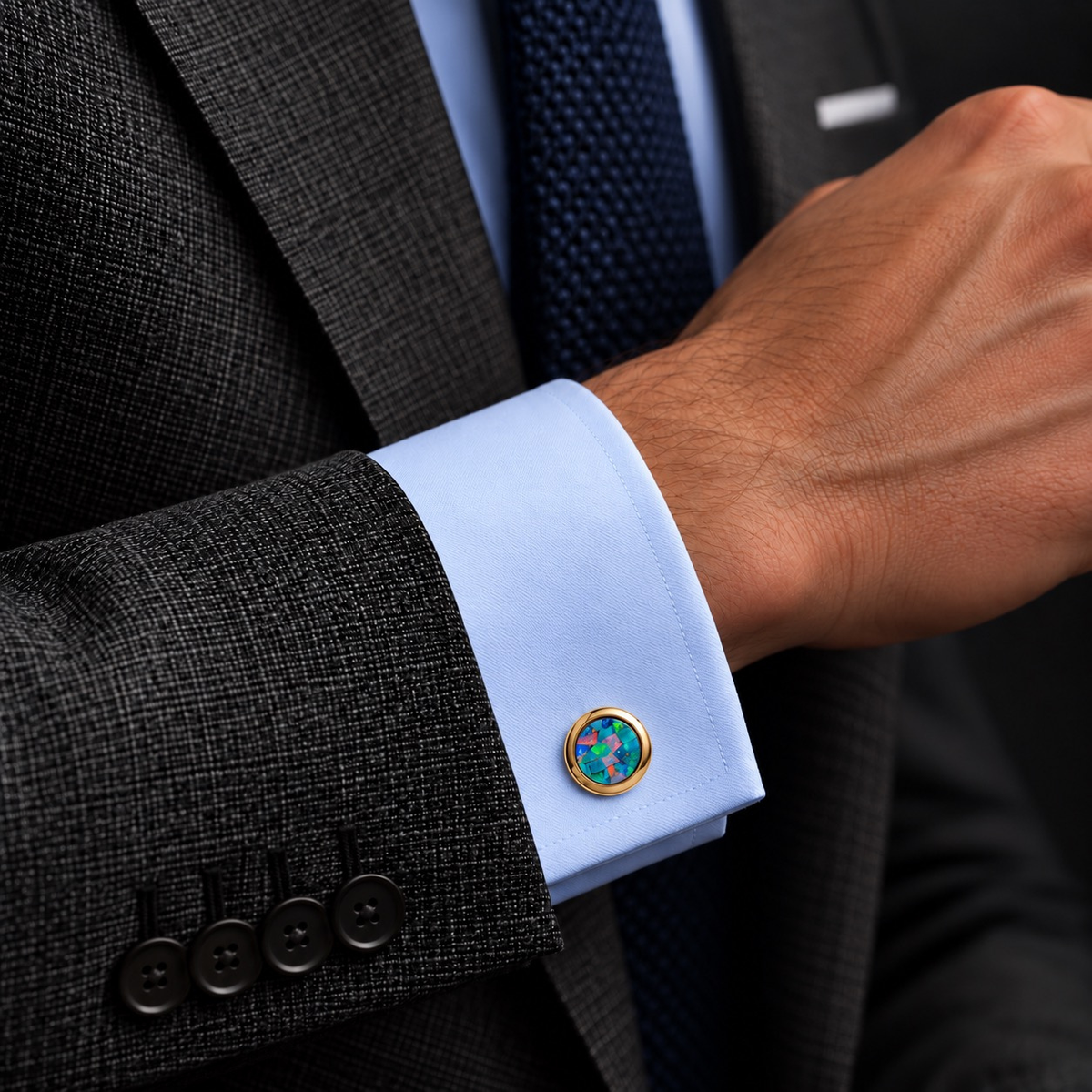 Opal Gold Round Cufflinks