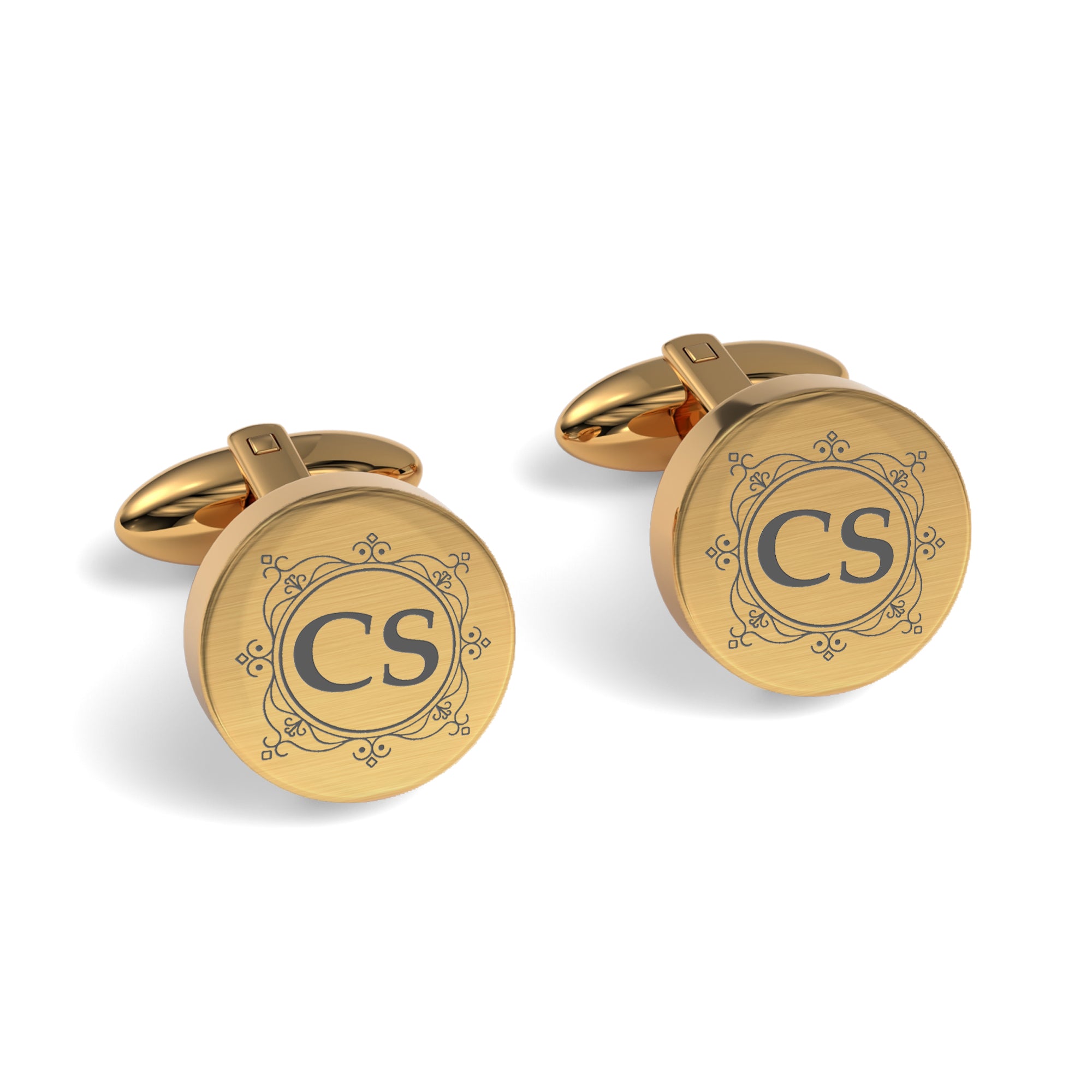 Decorated Round Initials Engraved Cufflinks