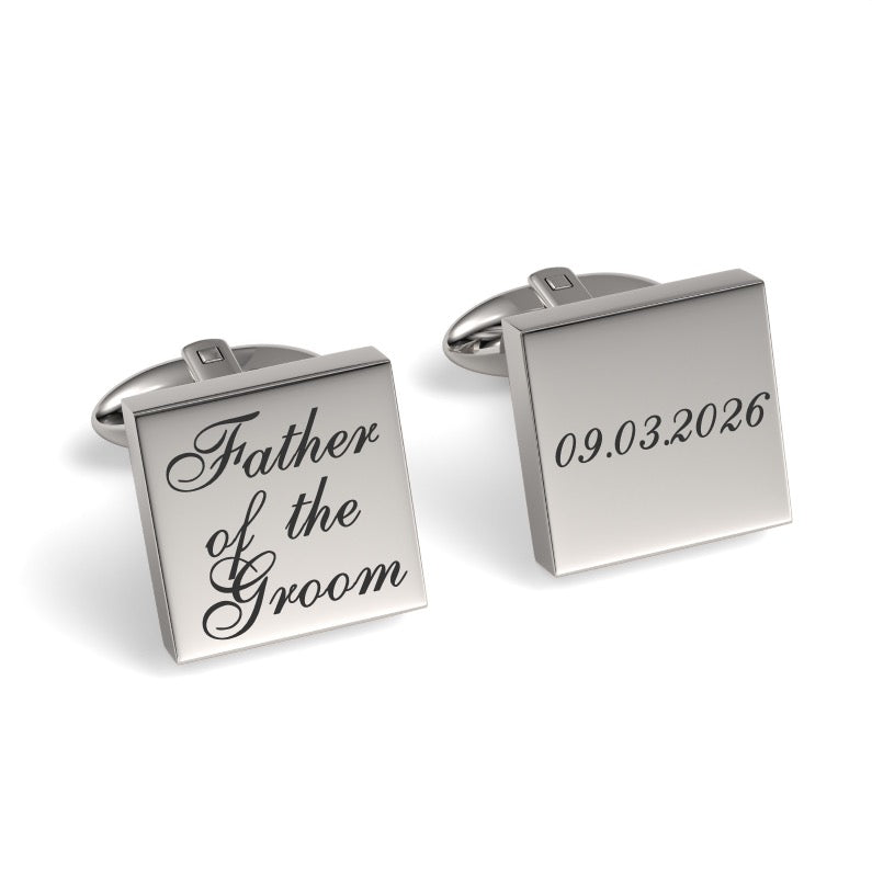Father of the Groom Wedding Date Engraved Square Cufflinks