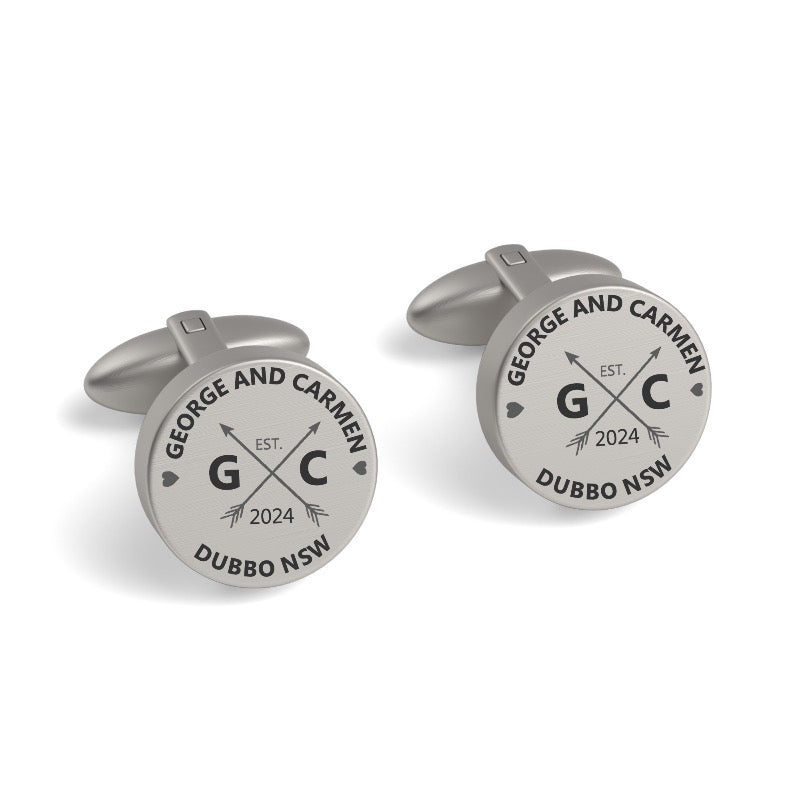 Couple Names, Initials and Address Engraved Cufflinks