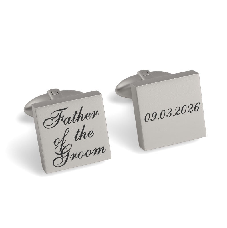 Father of the Groom Wedding Date Engraved Square Cufflinks