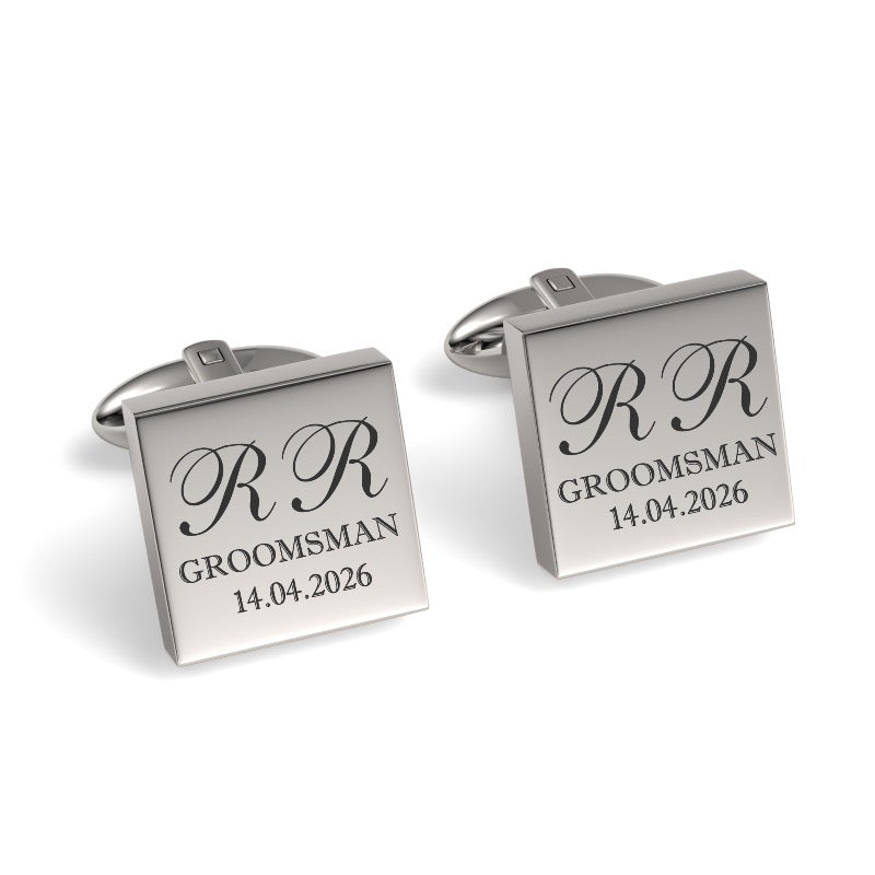 Initials with Wedding Role + Date Engraved Cufflinks
