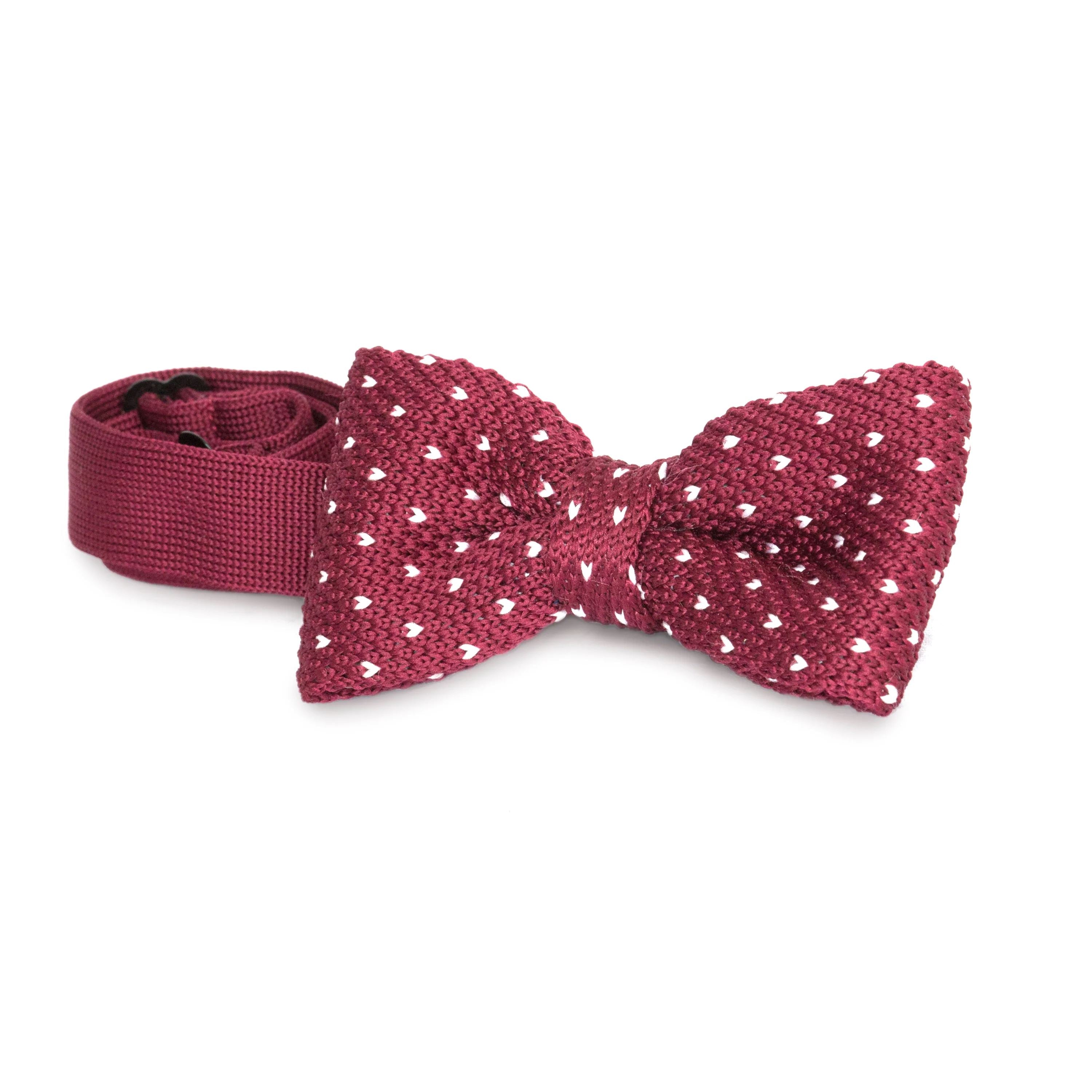 Adult Knit Bow Tie - Maroon/White Dot Bow Ties Clinks Australia