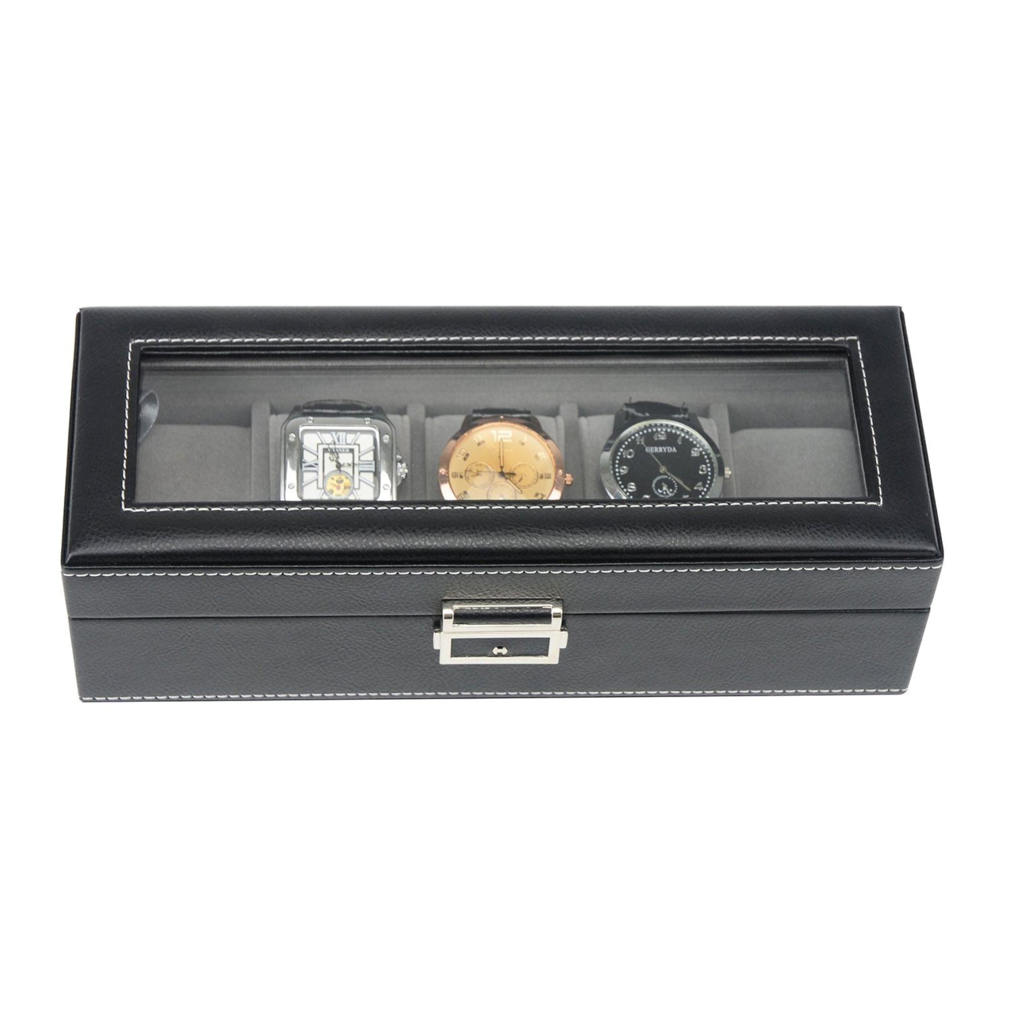 Leather Watch Box for 5 Watches in Black Watch Boxes Clinks