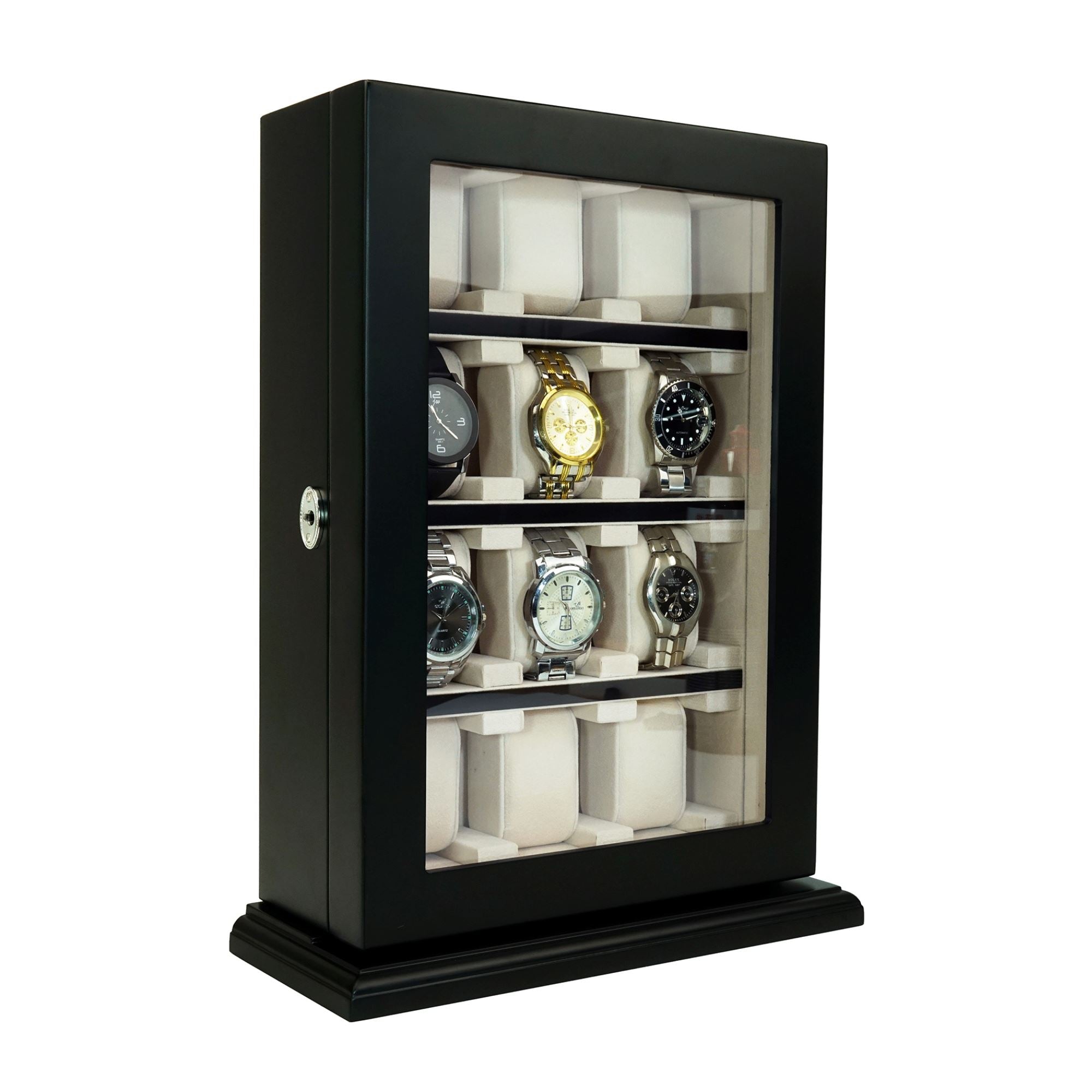 12 Slots Black Wooden Watch Cabinet Watch Boxes Clinks Australia