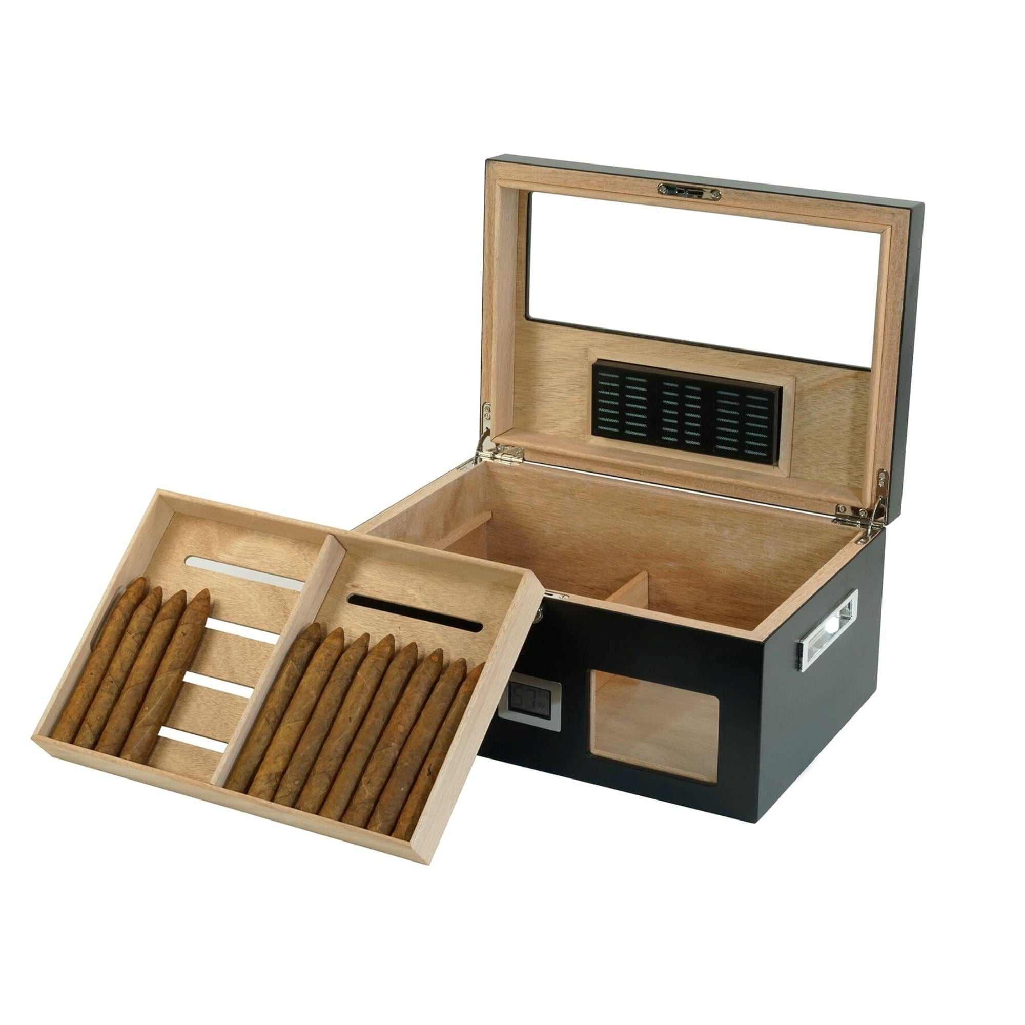 100 CT Black Wooden Cigar Humidor Box with Digital Hygrometer Cigar Boxes Clinks