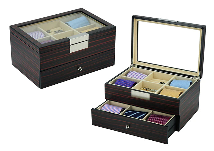 Ebony Wooden Tie Box for 12