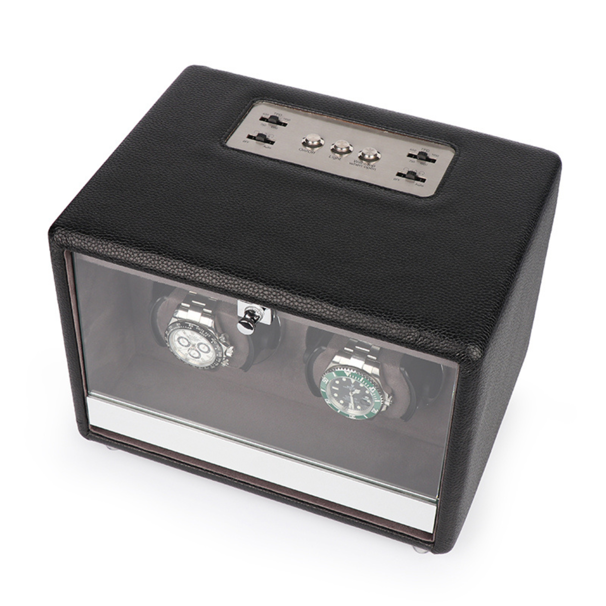 Evandale Watch Winder for 2 Watches in Black Leather