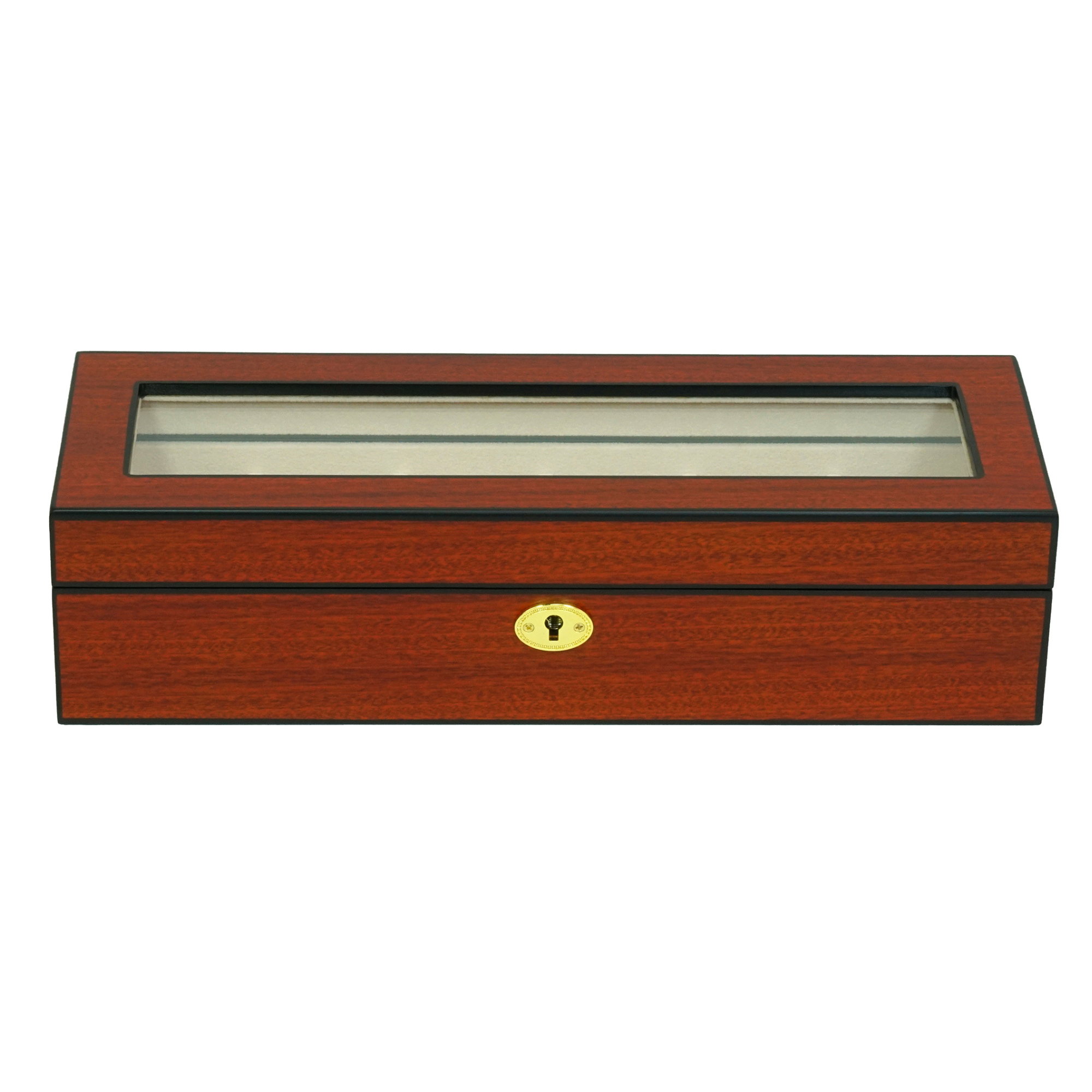 6 Slots Wooden Watch Box With Glass Window