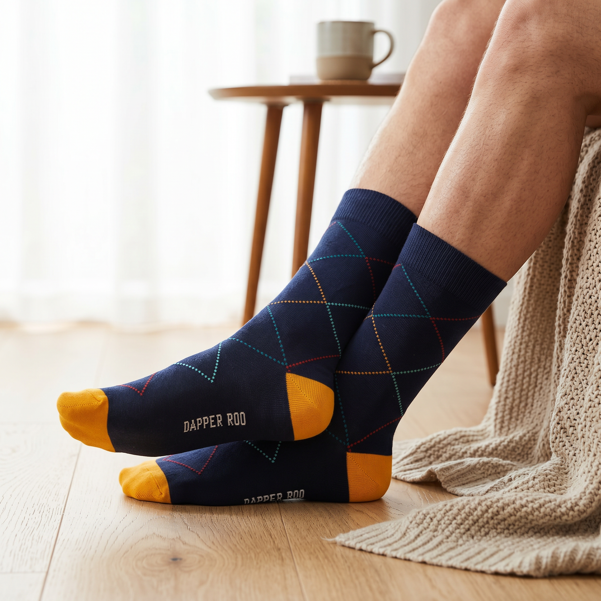 Colourful Crisscross Diamond Bamboo Socks by Dapper Roo lifestyle image - Nano Banana Flash #1