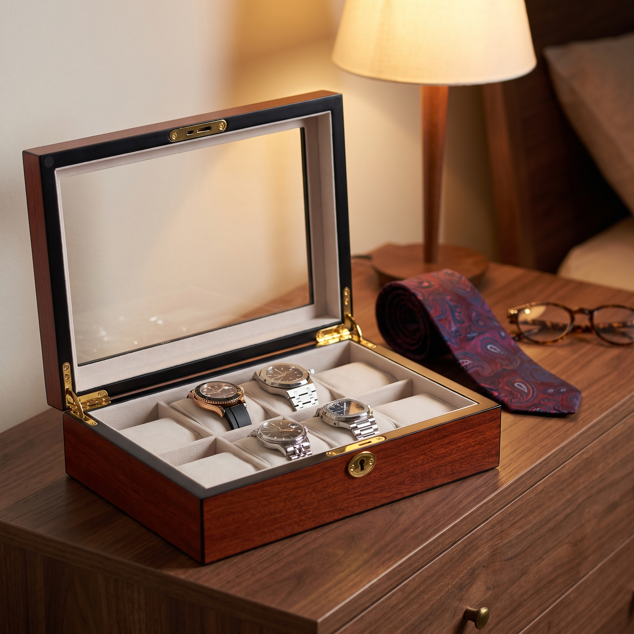 Cherry Wooden Watch Box for 8 Watches — lifestyle shot