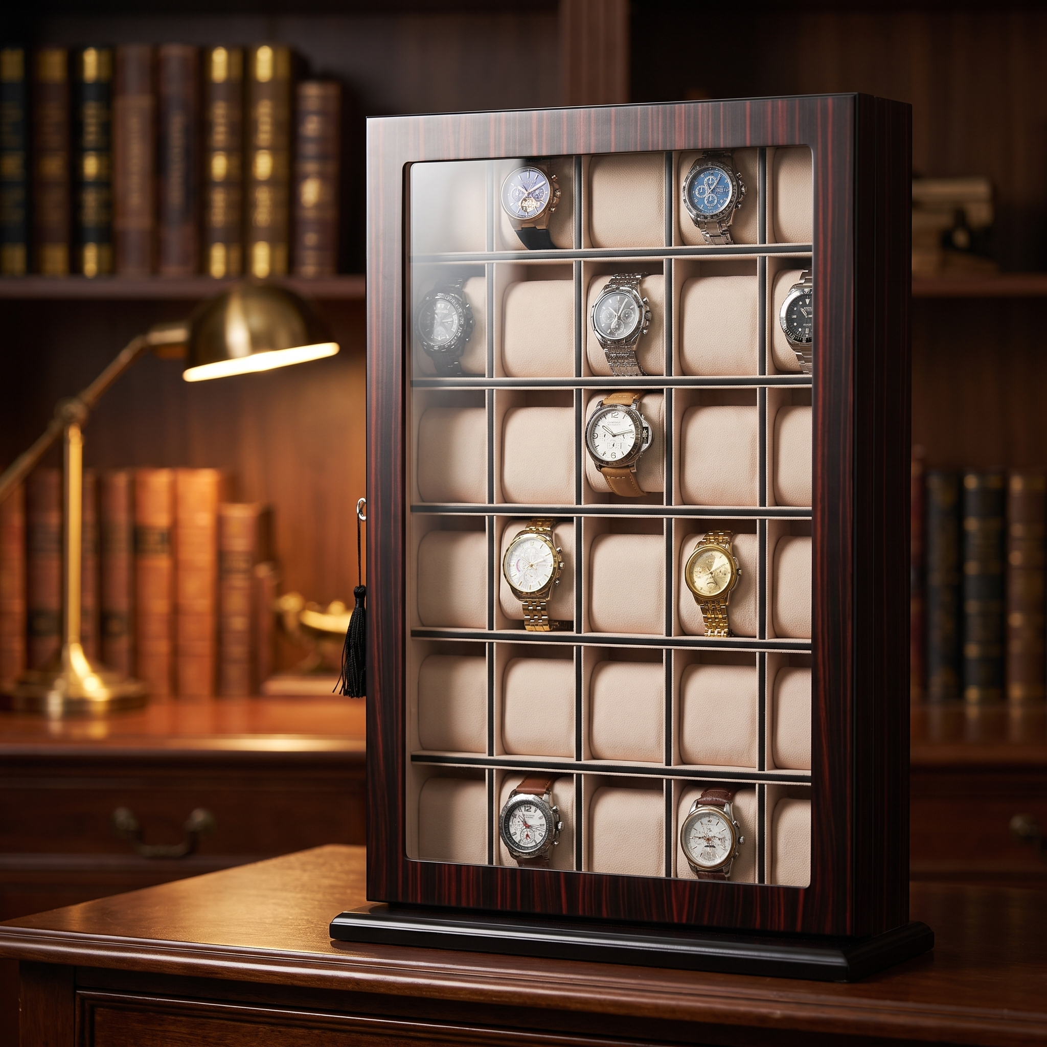 Ebony Wooden Watch Cabinet for 30 watches — lifestyle shot