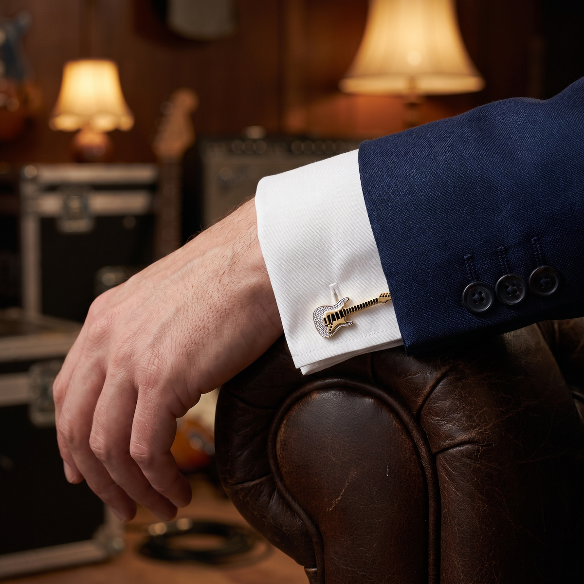 Gold Guitar Cufflinks — lifestyle shot