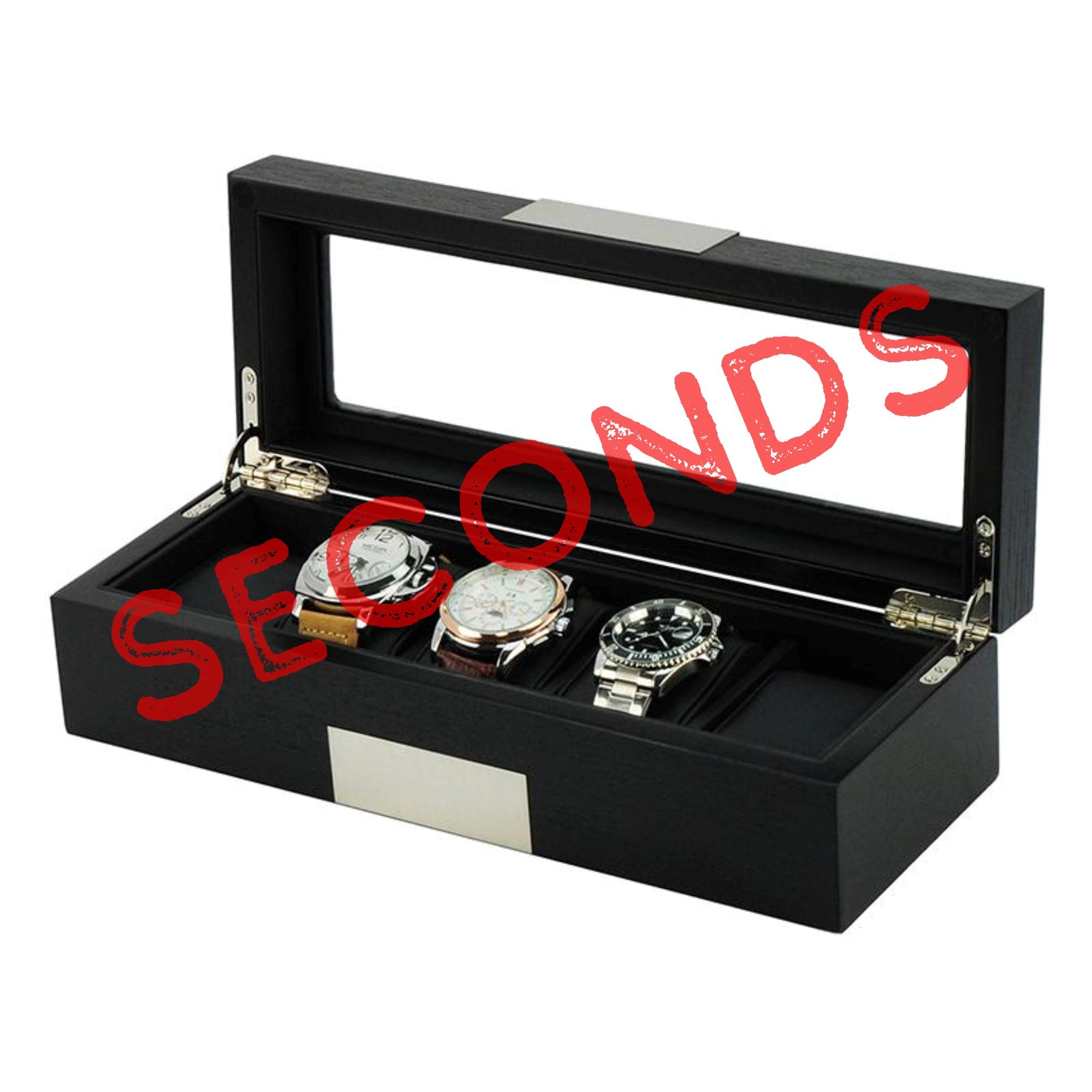 Seconds - 5 Slots Black Wooden Watch Box Seconds Clinks