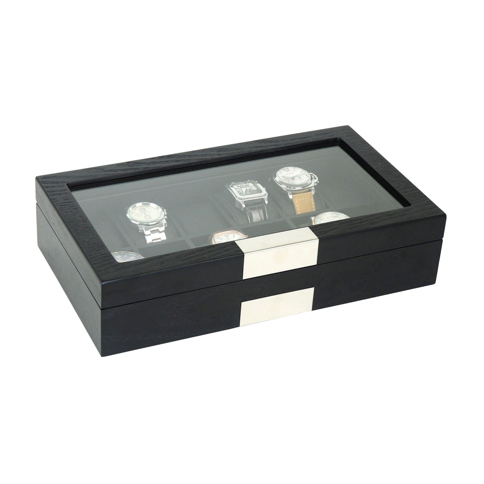 Seconds - 12 Slots Black Wooden Watch Box (a) Seconds Clinks