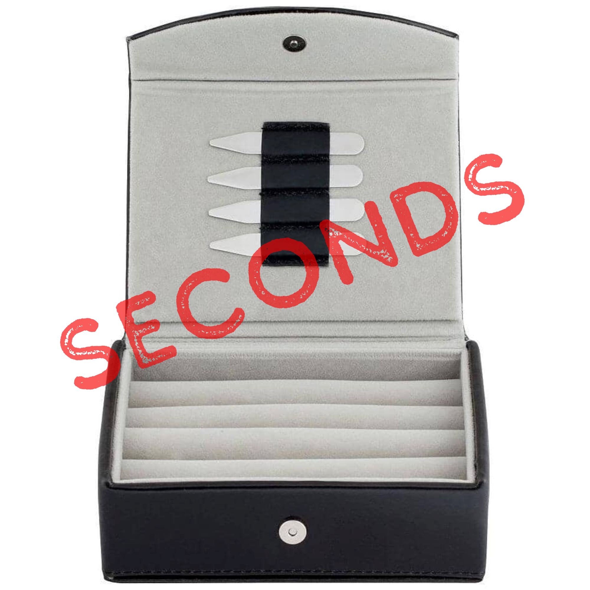 Seconds - Small Black Leathette Cufflink Box with Collar Stays Seconds Clinks Australia