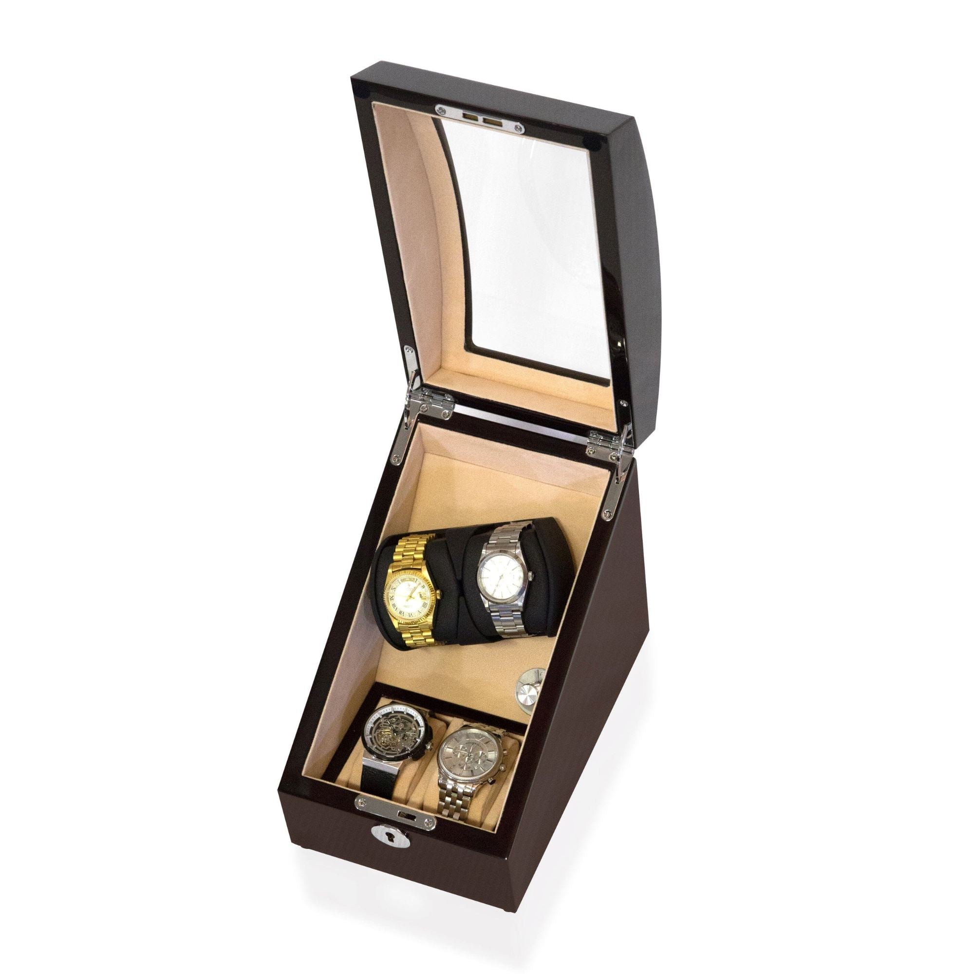Seconds - Avoca Watch Winder Box for 2 + 2 Watches in Mahogany (b) Seconds Clinks