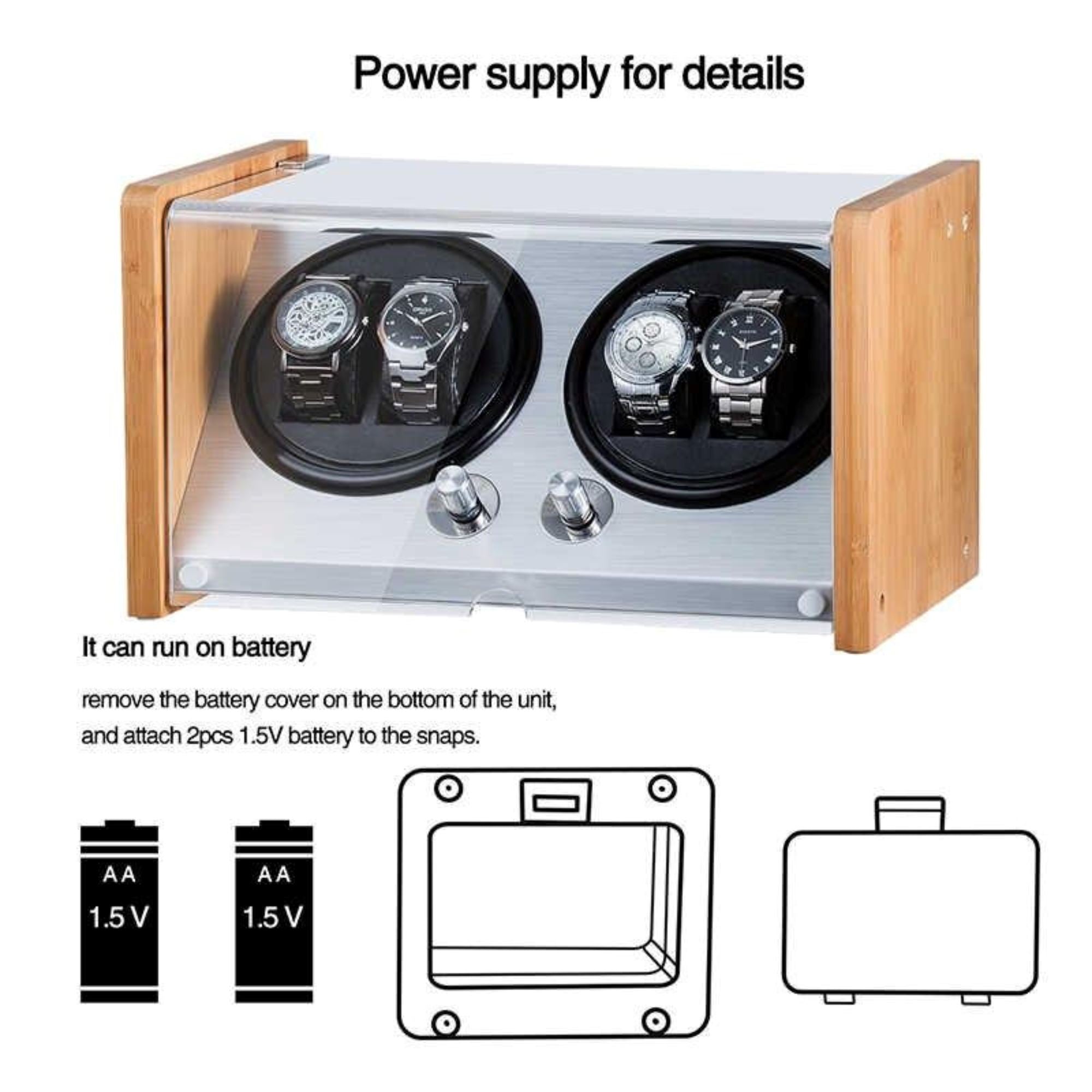 Seconds - BLAQ Watch Winder Box 4 Watches in Aluminum & Bamboo (a) Seconds Clinks