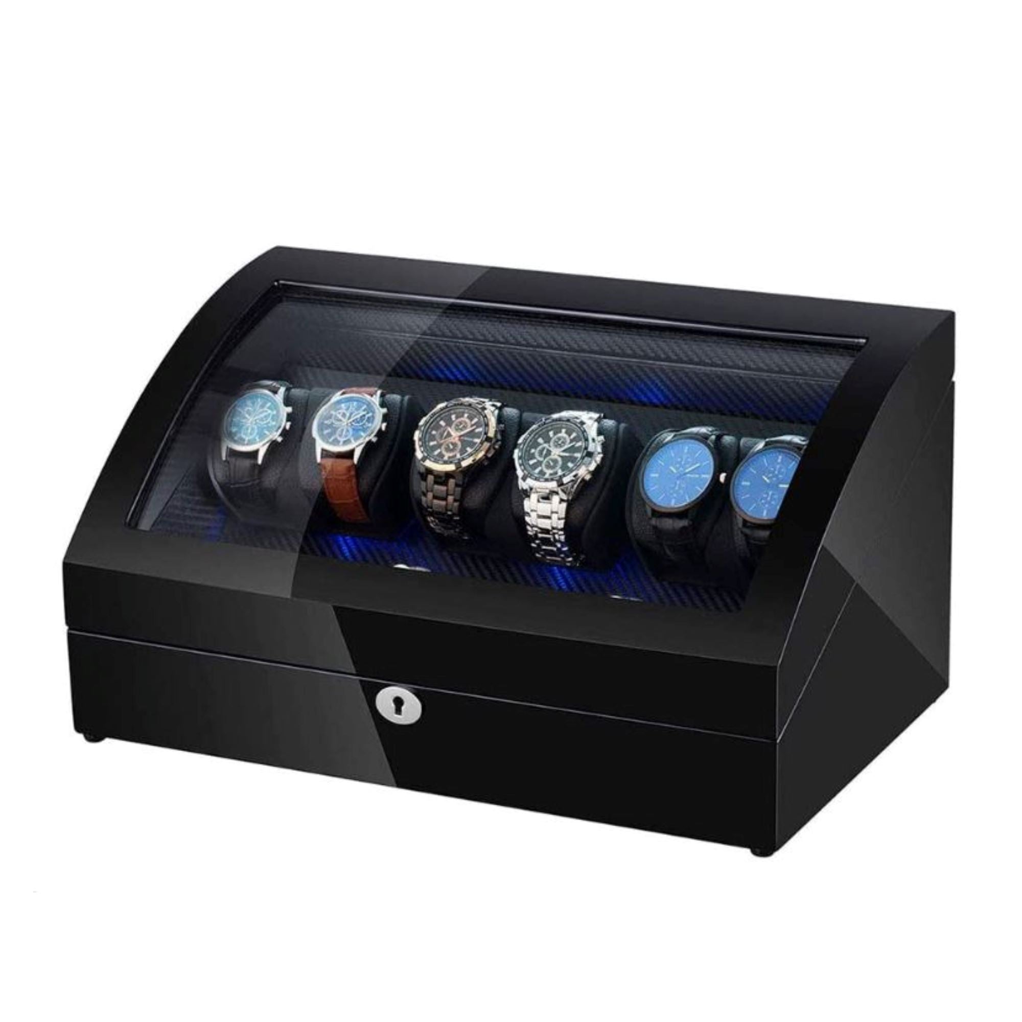 Seconds - Avoca Watch Winder Box 6 + 6 Watches in Black with Carbon Fibre Interior (c) Seconds Clinks