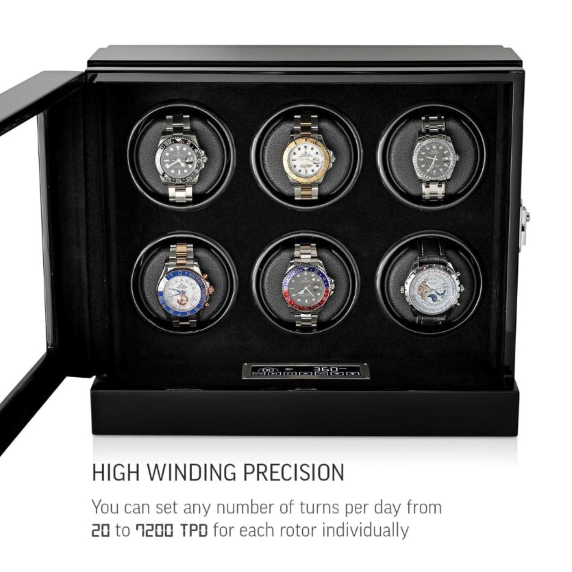 Seconds - Sydney Watch Winder Box for 6 Watches in Black (a) Seconds Clinks