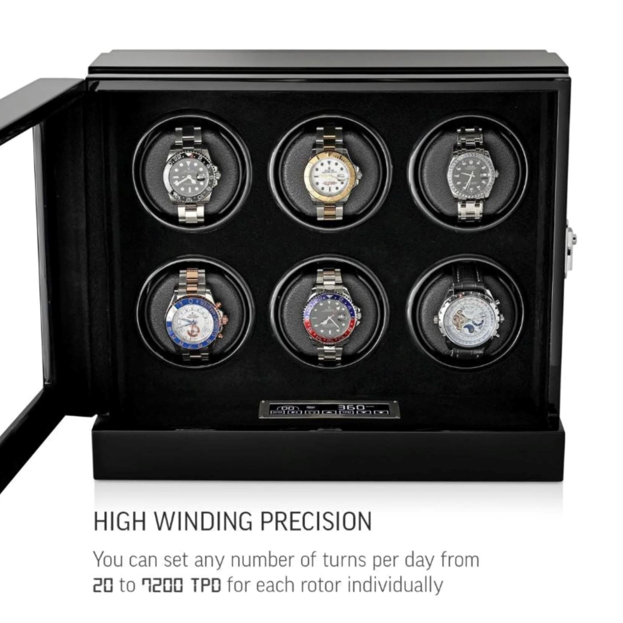 Seconds - Sydney Watch Winder Box for 6 Watches in Black (d) Seconds Clinks