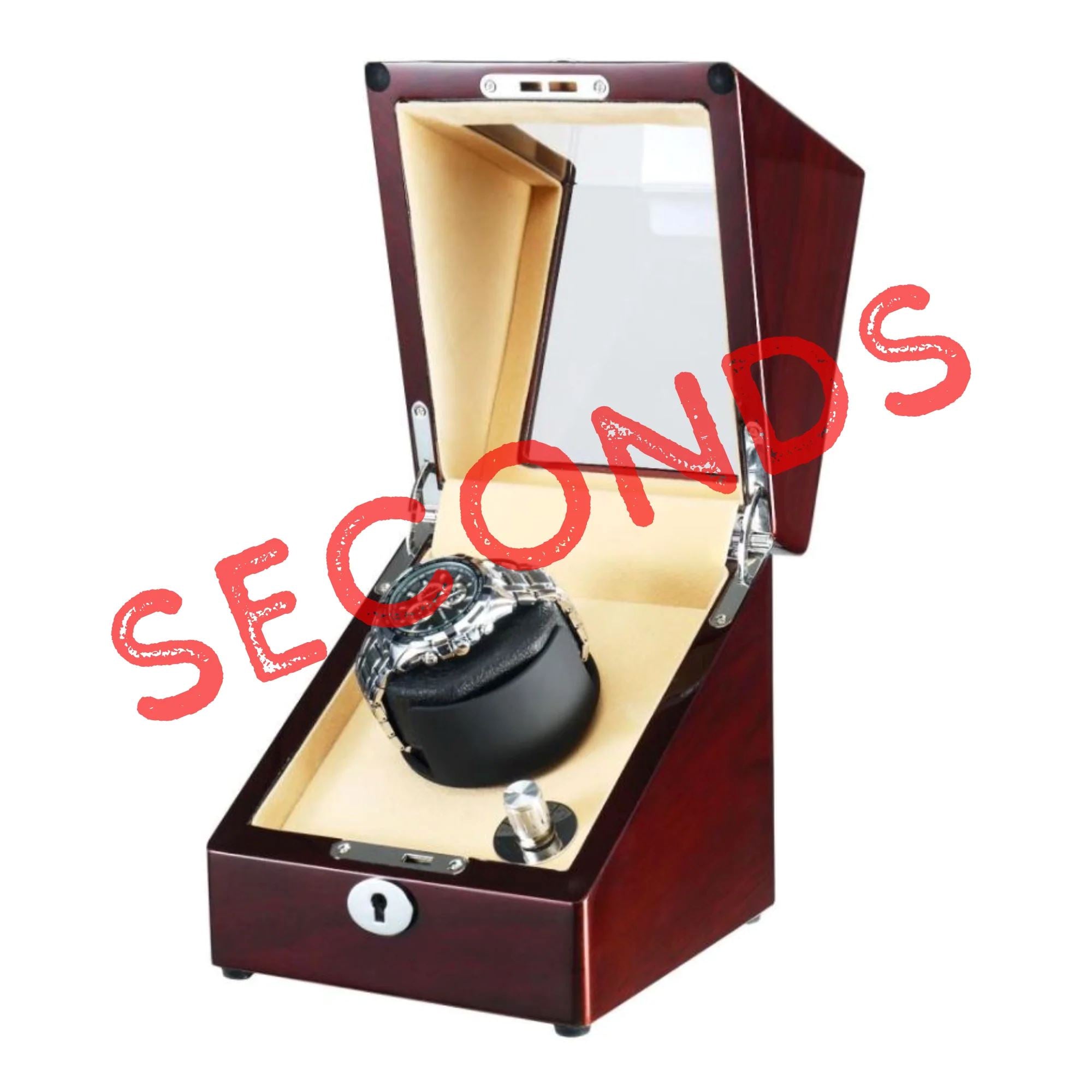 Seconds - Waratah Watch Winder Box for 1 Watch in Mahogany (j) Seconds Clinks