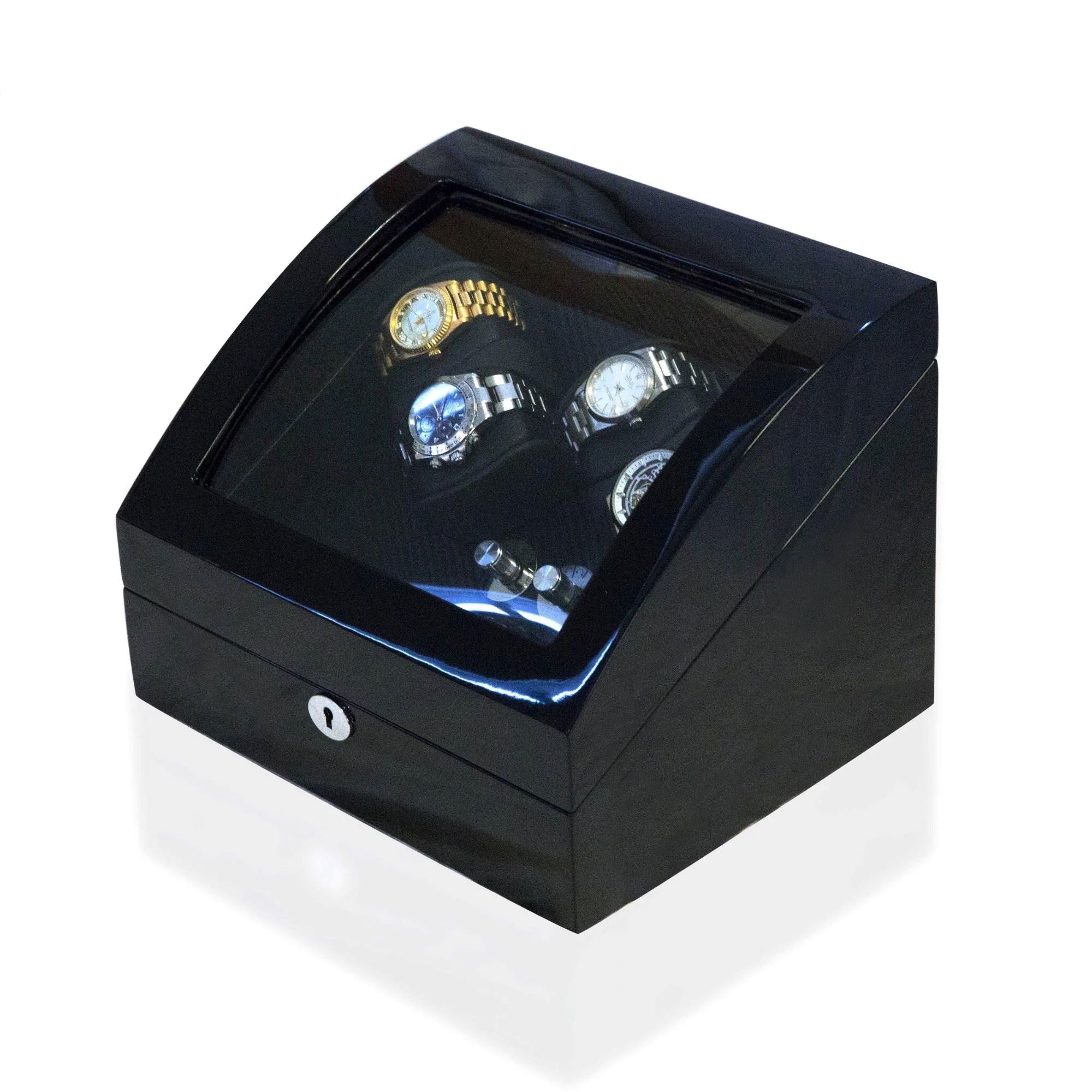 Seconds - Avoca Watch Winder Box 4 + 4 Watches in Black - Carbon Fibre Interior (d) Seconds Clinks