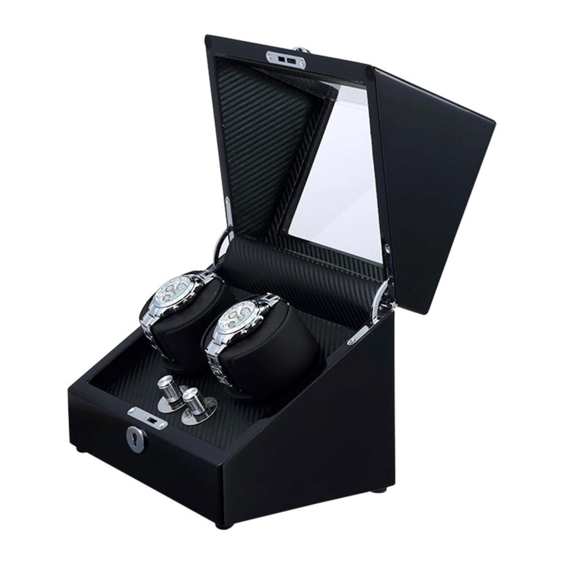 Seconds - Waratah Black Carbon Fibre Watch Winder Box for 2 Watches (J)