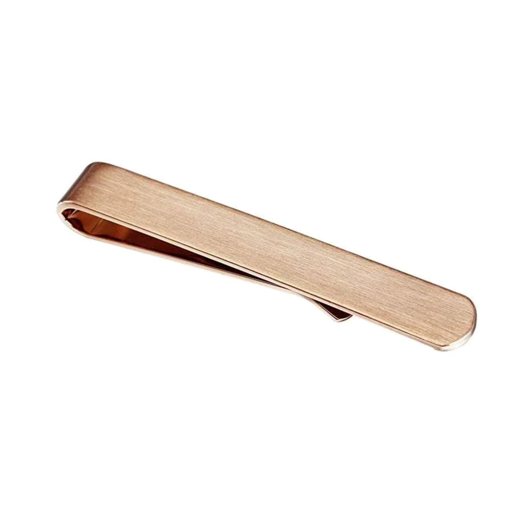 Brushed Rose Gold Tie Bar with curved end 50mm Tie Clips Clinks Australia