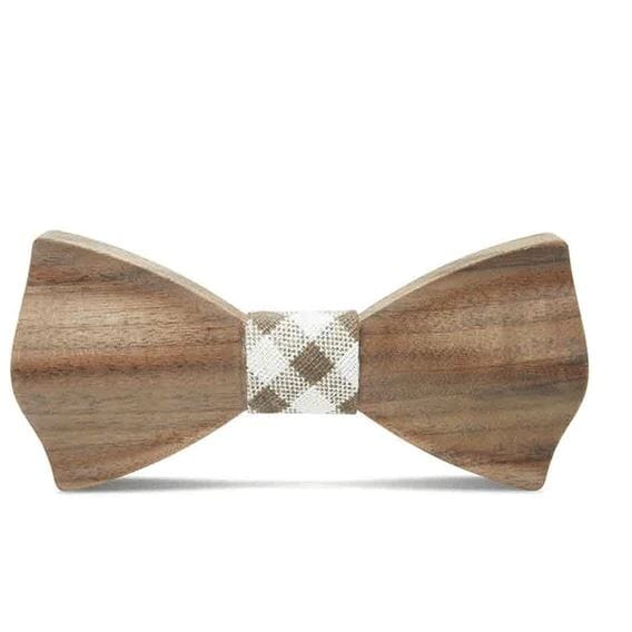 Dark Wood Check Fabric Adult Bow Tie Bow Ties Clinks