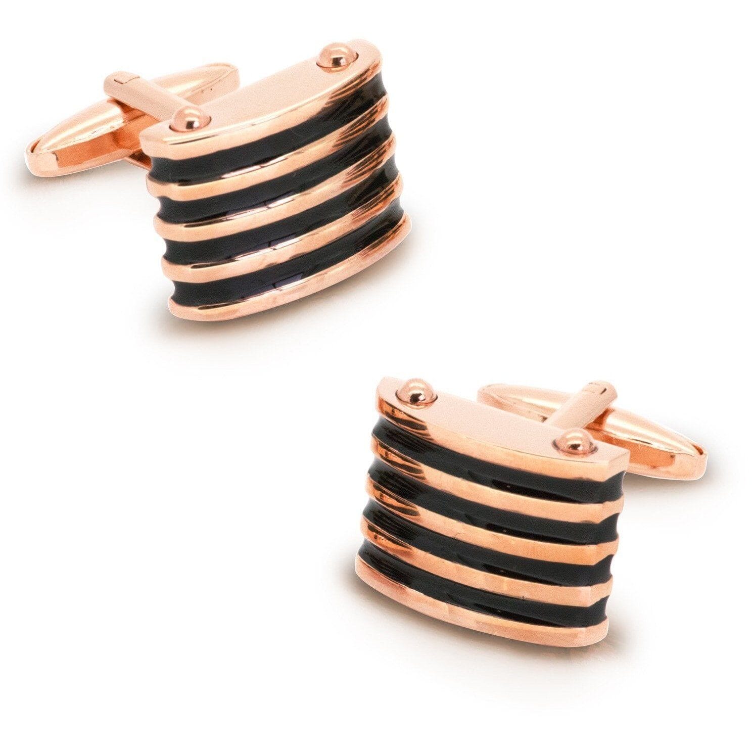 Rose Gold with Black Enamel Grooves Cufflinks Classic & Modern Cufflinks Clinks Australia Rose Gold with Black Enamel Grooves Cufflinks