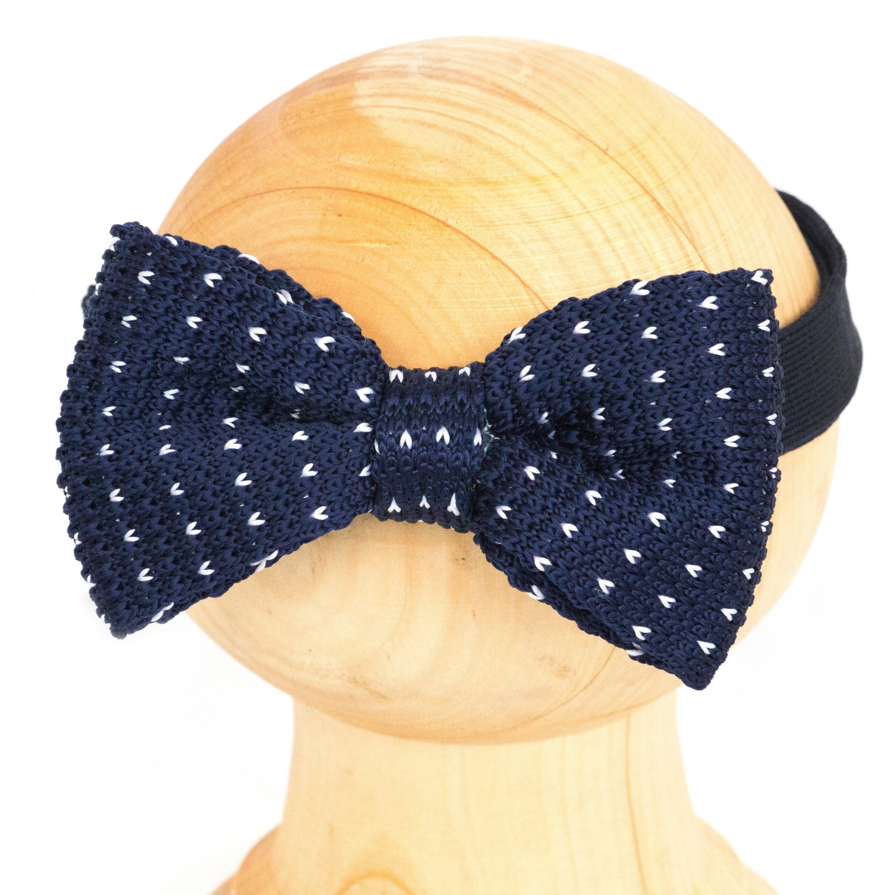 Dark Blue/White Dot Kids Knit Bowtie Bow Ties Clinks Australia