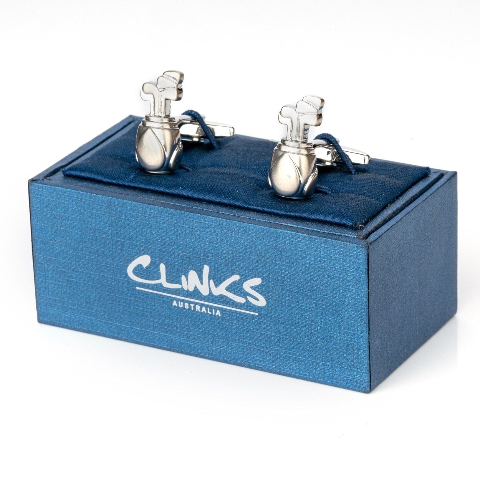 Silver Golf Bag with Clubs Cufflinks Novelty Cufflinks Clinks Australia