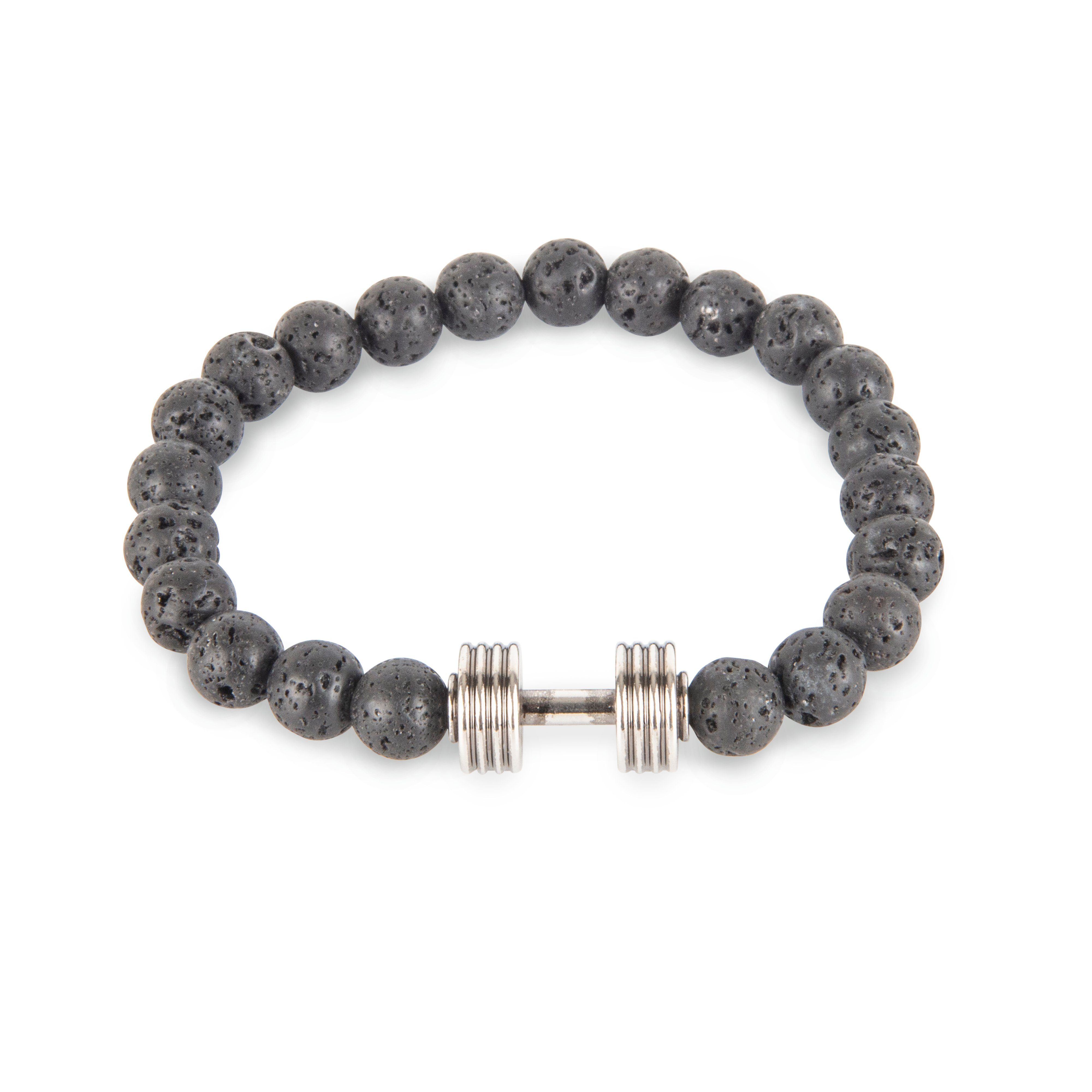 Beaded Black Lavastone & Silver Barbell Bracelet, Bracelet, Black, Silver, BL2000, Men's Bracelet, Clinks, Clinks Australia, Cuffed