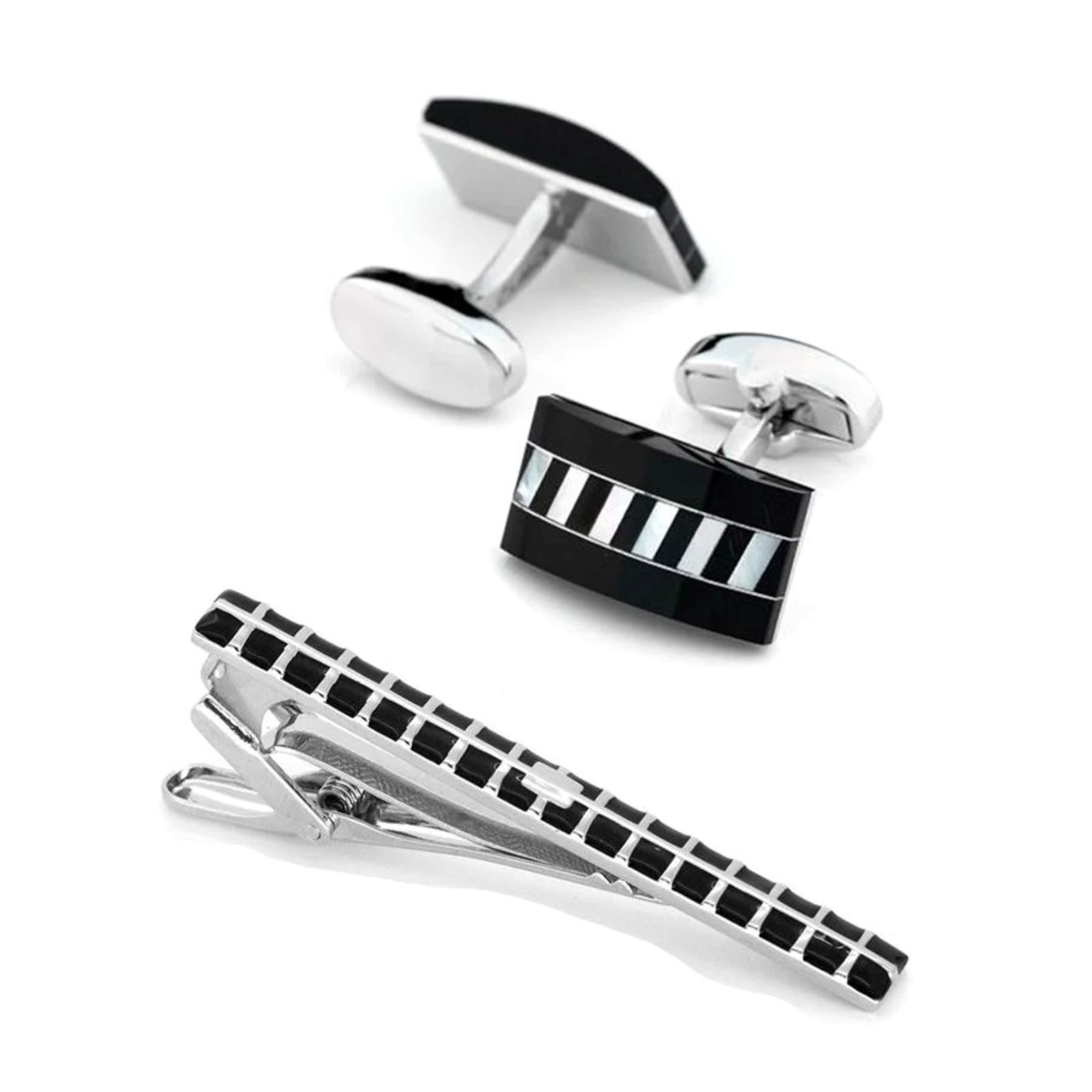 Onyx with Mother of Pearl Cufflinks & Tie Clip Set Gift Set Clinks Australia Default