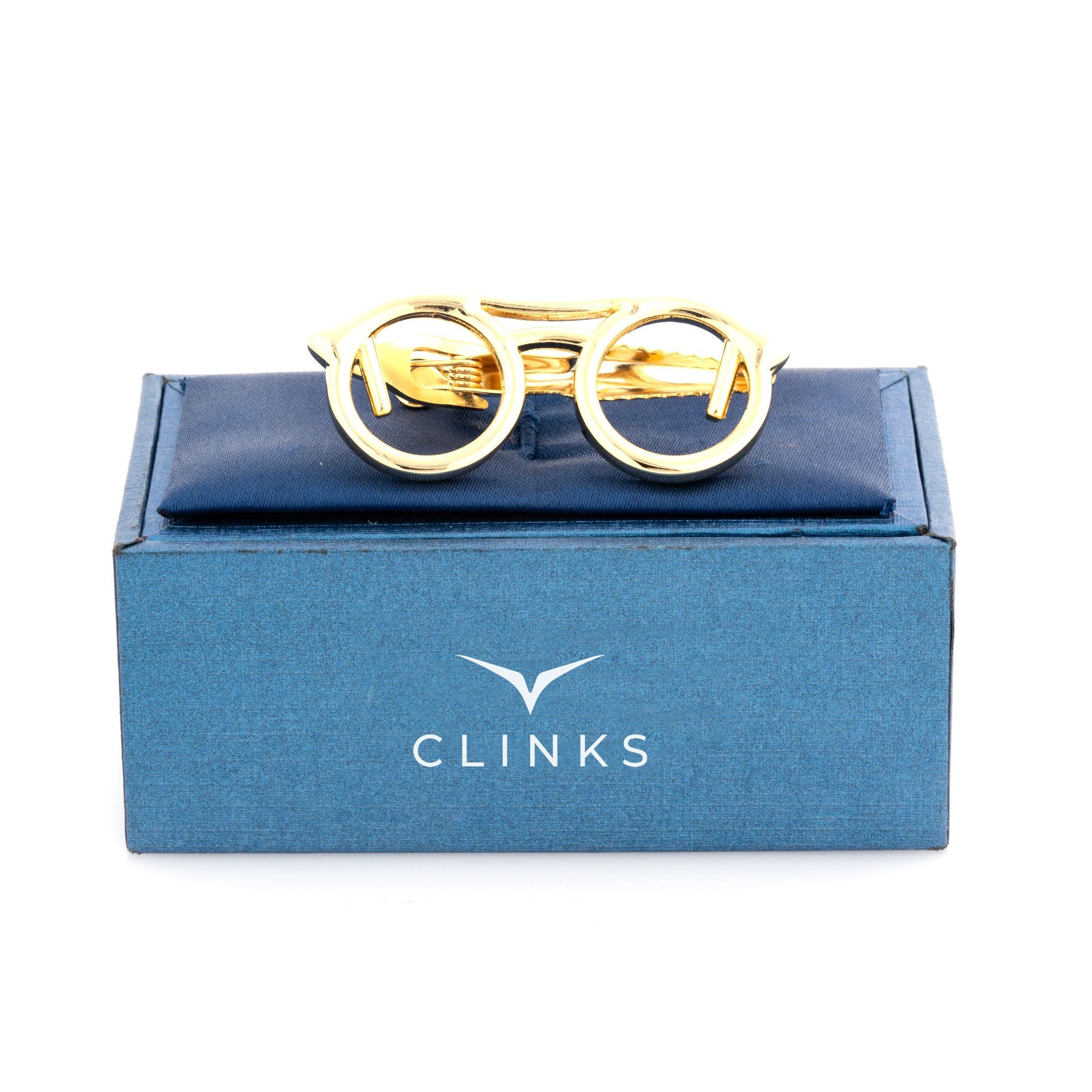 Gold Spectacles Tie Clip Tie Bars Clinks