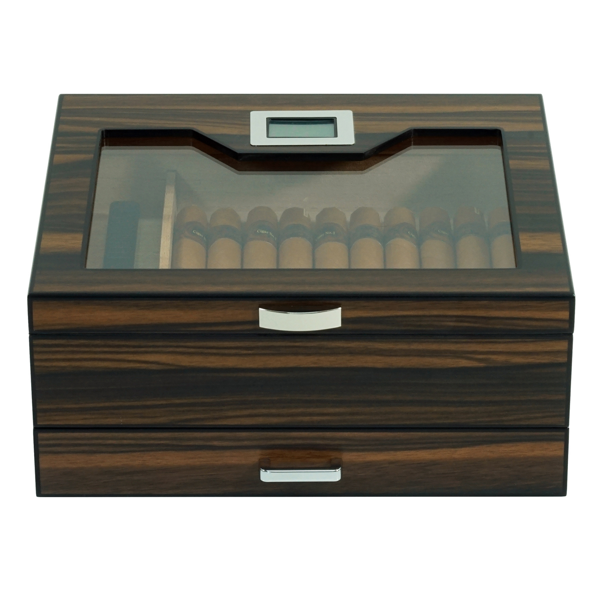 20 CT Ebony Wooden Cigar Humidor Box with Drawer for Cigars
