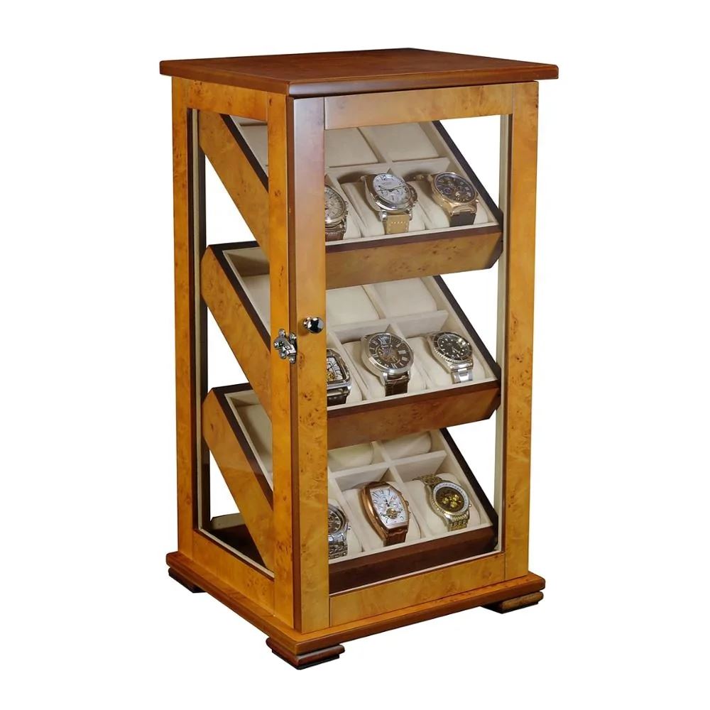 Burl Wooden Watch Cabinet for 18 watches Watch Boxes Clinks 