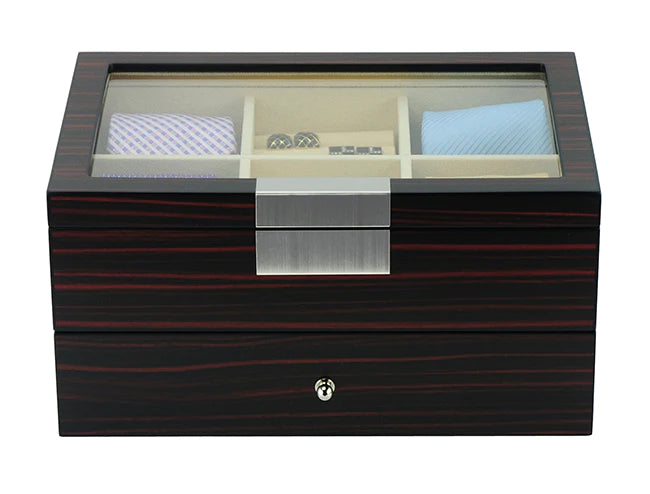 Ebony Wooden Tie Box for 12