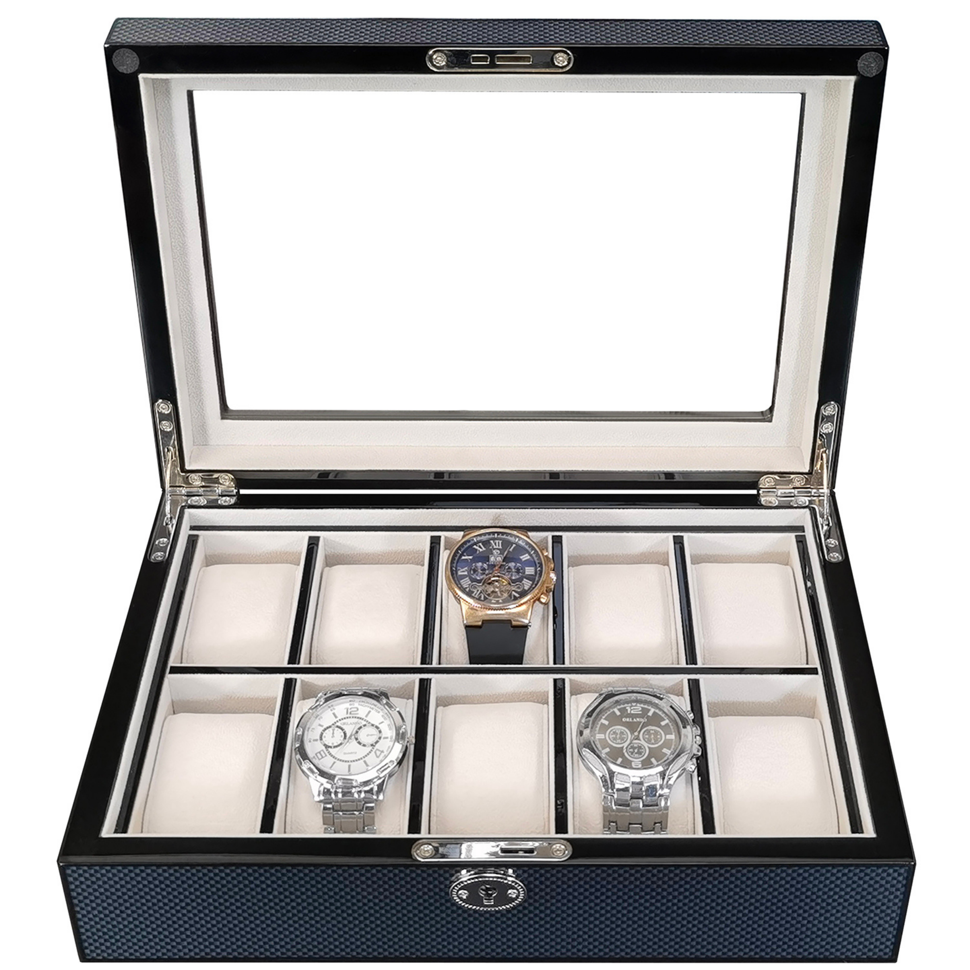 Carbon Fibre Wooden Watch Box for 10 Watches
