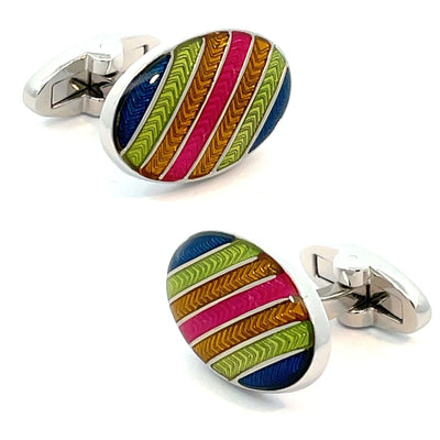Multicolour Striped Oval Cufflinks