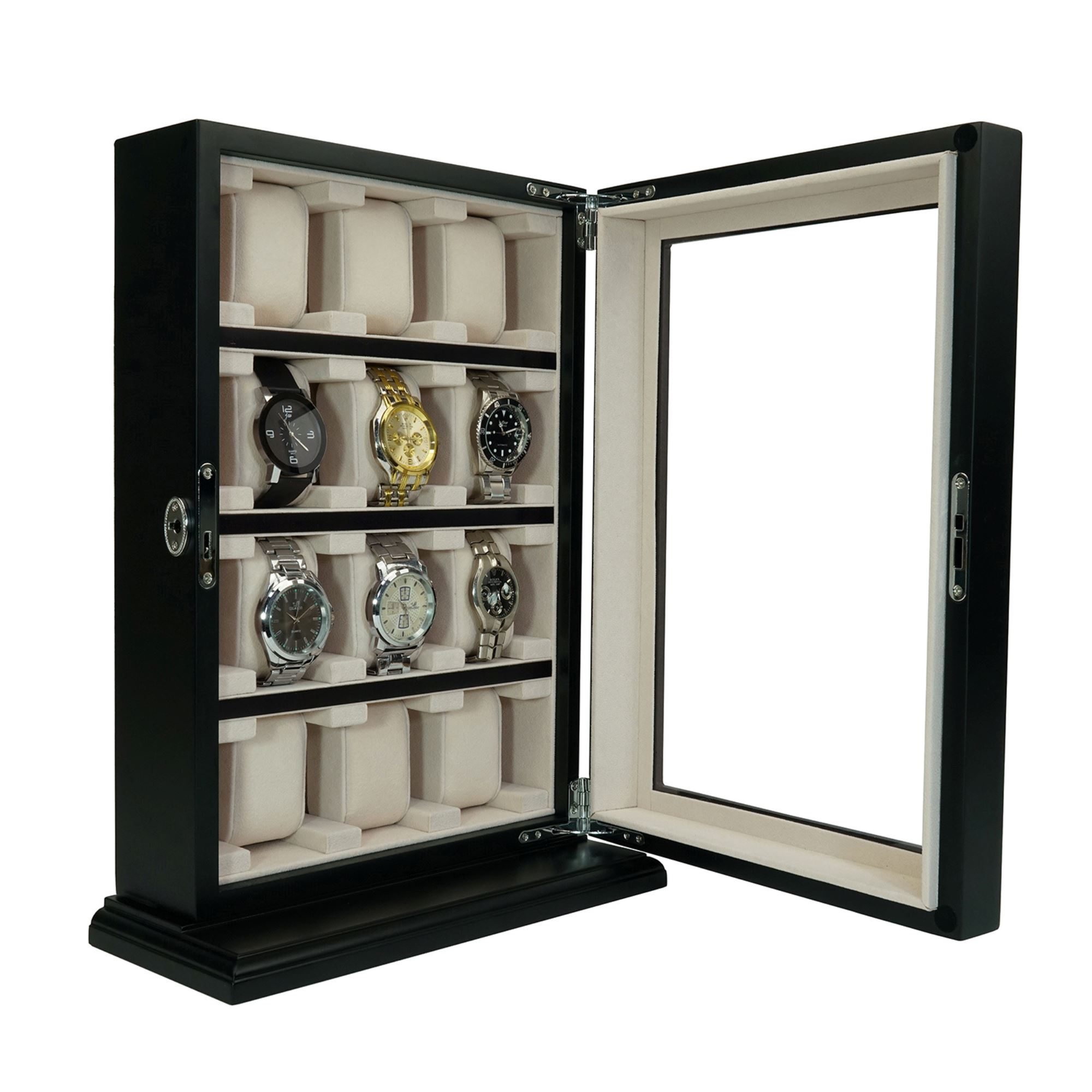 Seconds - 12 Slots Black Wooden Watch Cabinet