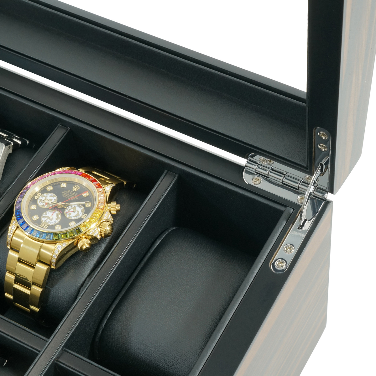 Uhrenbox für 12 Uhren aus Ebenholz mit Schublade
