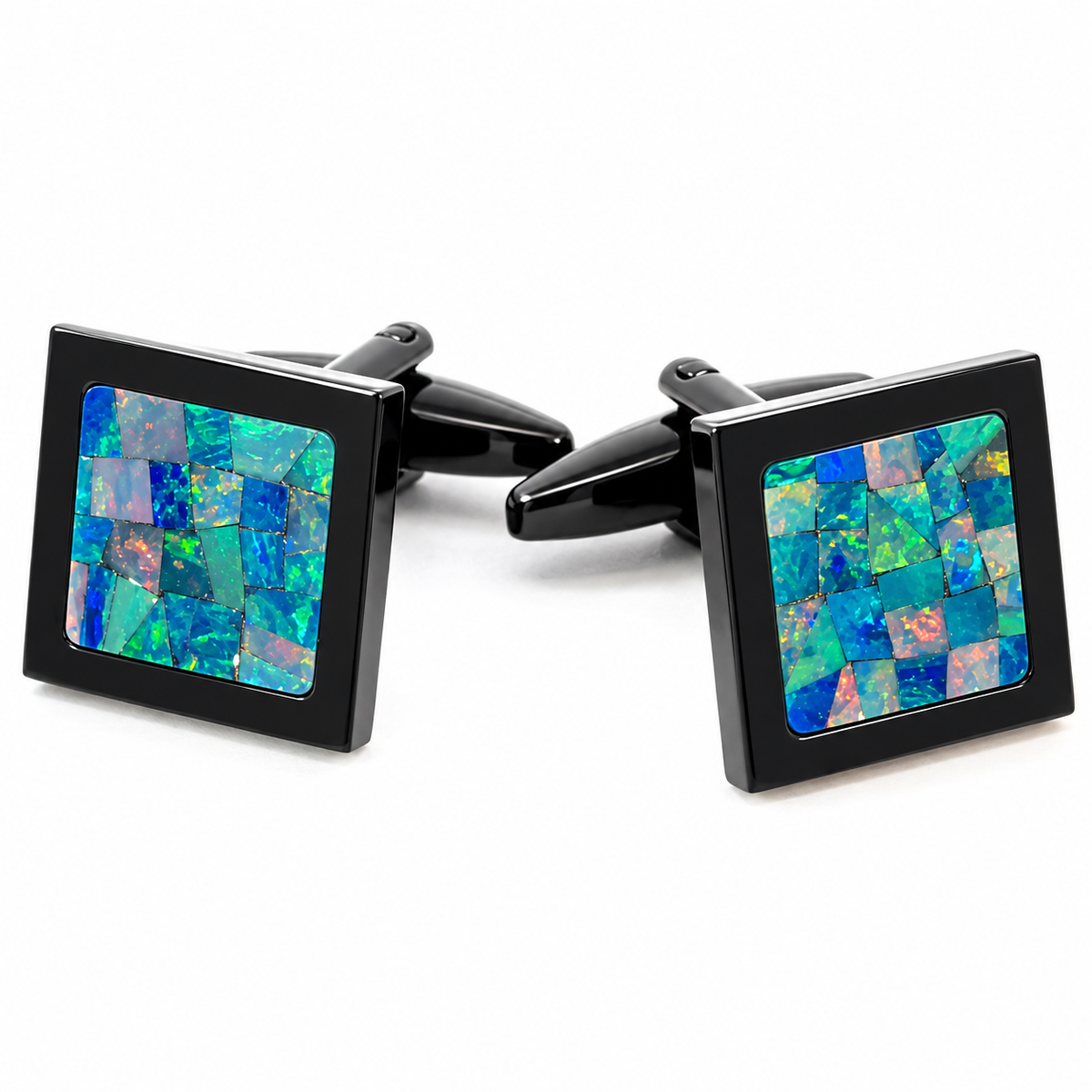 Australian Square Opal Cufflinks (Green Black)
