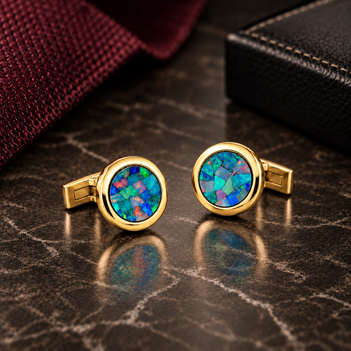 Opal Gold Round Cufflinks