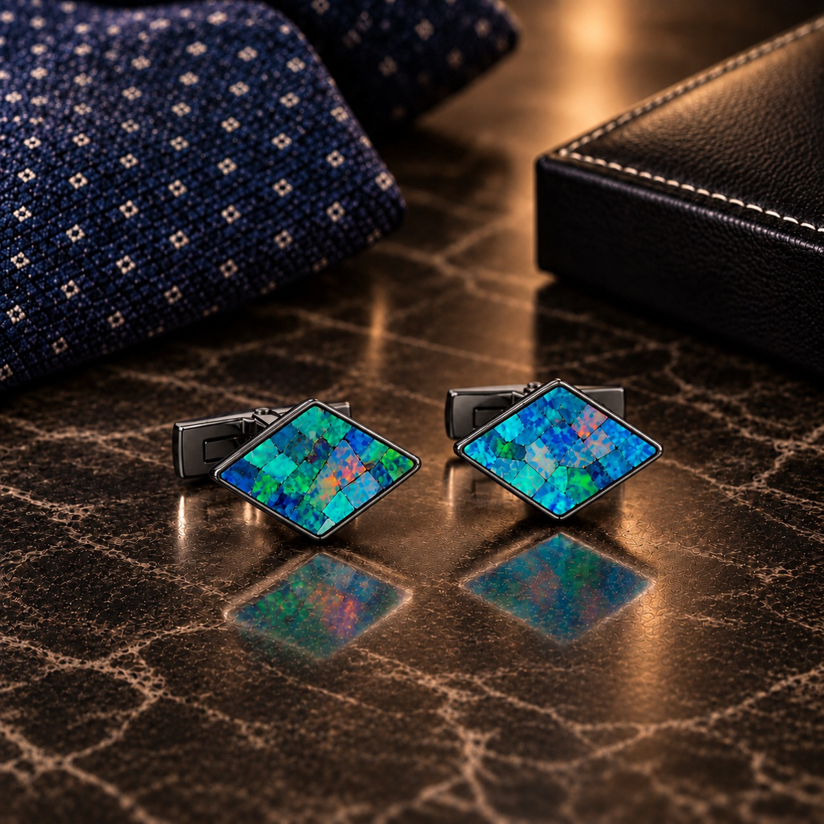 Opal Brushed Black Diamond Cufflinks