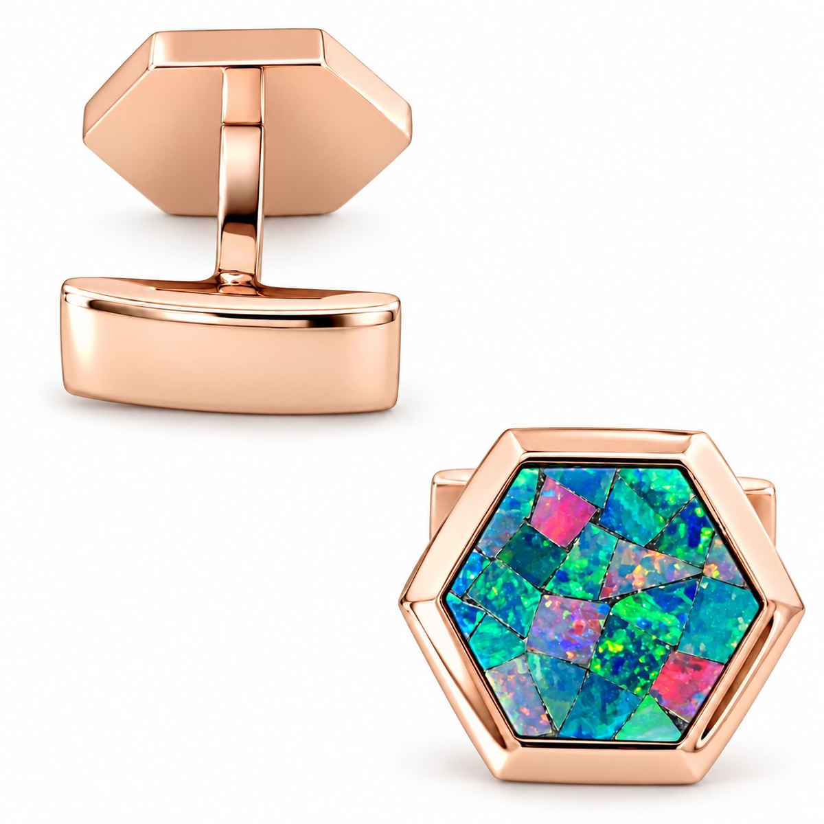 Opal Rose Gold Hex Cufflinks